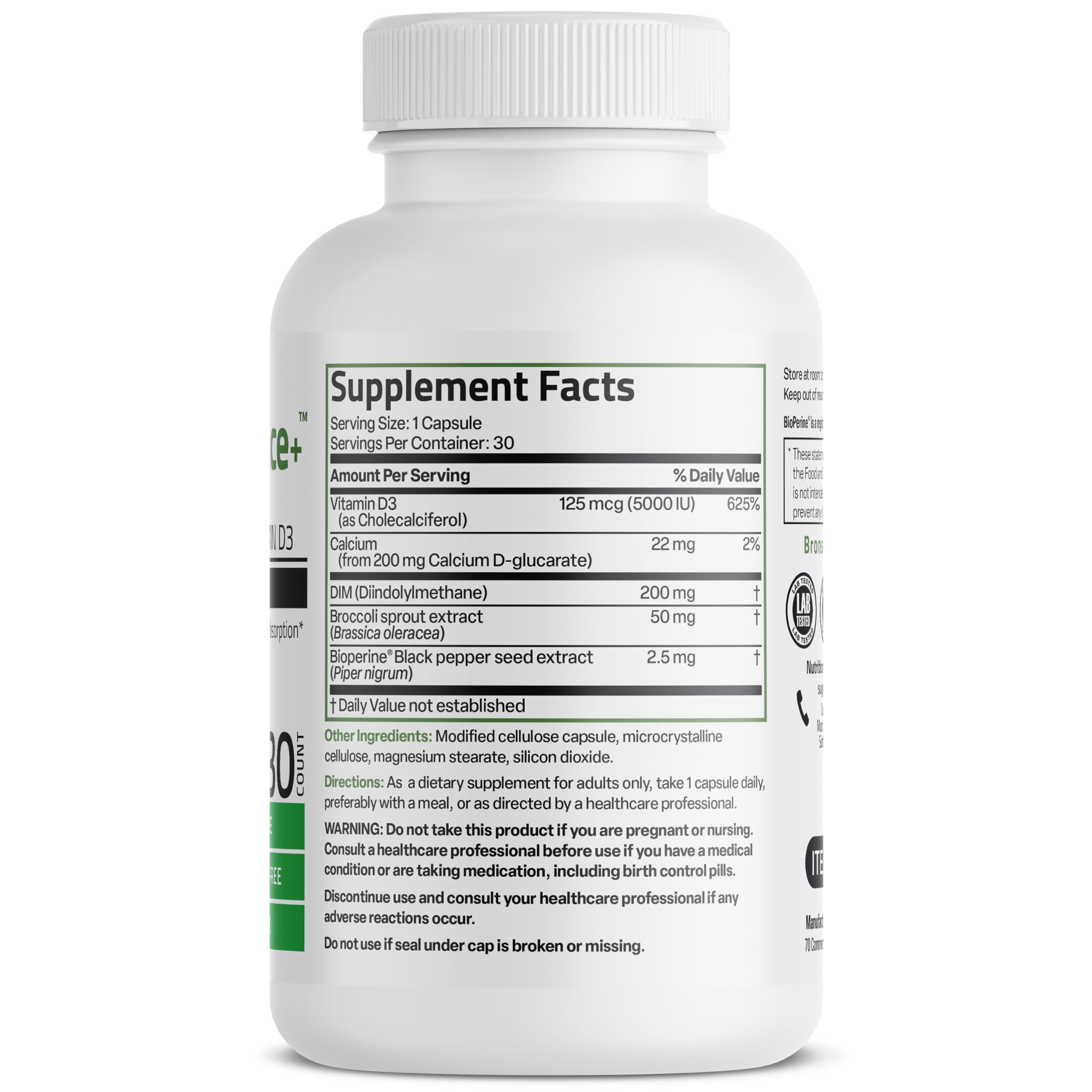Bronson DIM Balance+ Calcium D-Glucarate, Broccoli Sprouts and Vitamin D3 200 MG of DIM per Capsule Supports Estrogen Metabolism and Balanced Hormone Levels Non-GMO, 30 Vegetarian Capsules Bronson uk supplements