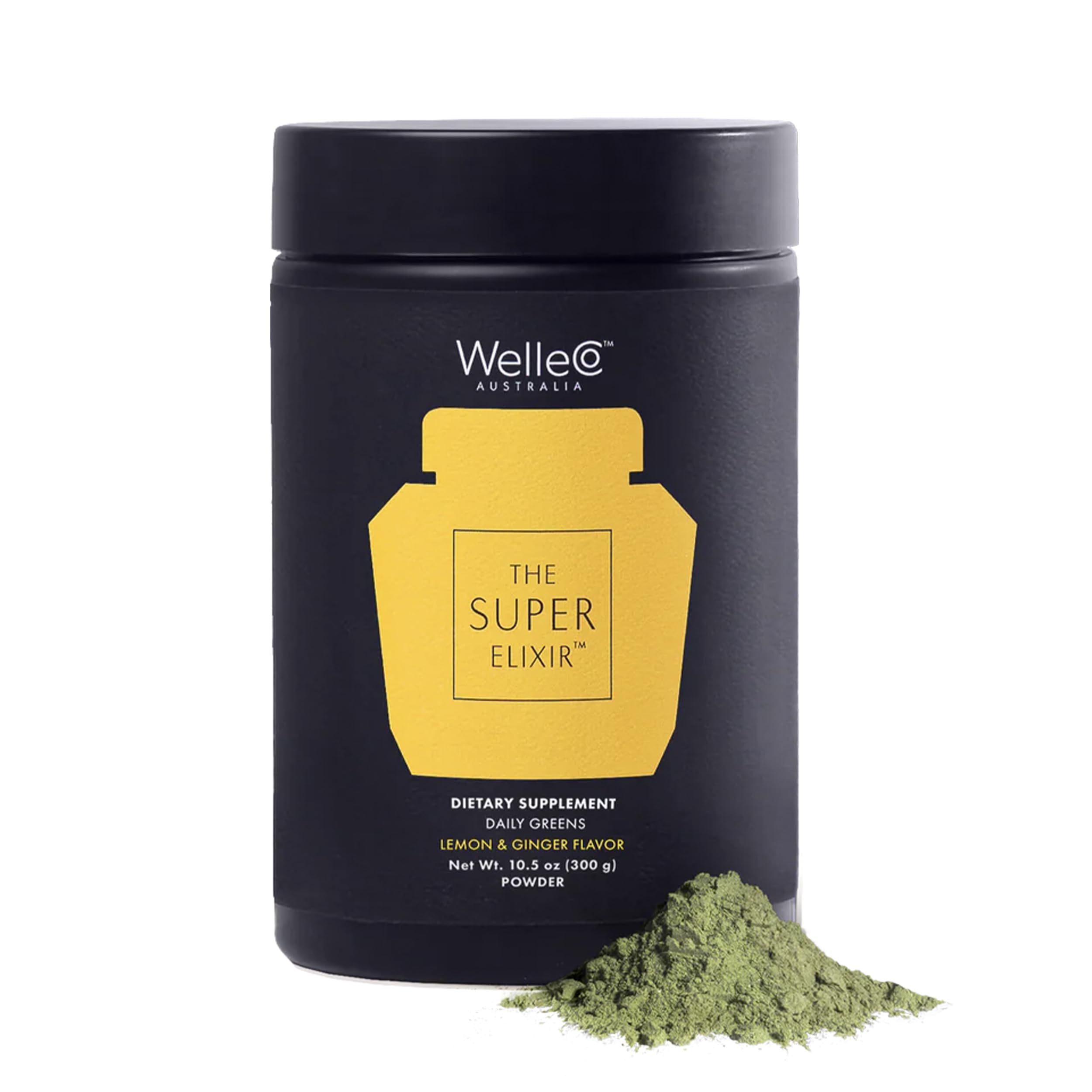WelleCo The Super Elixir Daily Greens Powder, Probiotic Drink Mix with Whole Foods, Gluten Free, Vegan Gut Health Powder, Energy, Immunity, Healthy Skin, Hair & Nails (300g, Lemon Ginger) WelleCo uk supplements