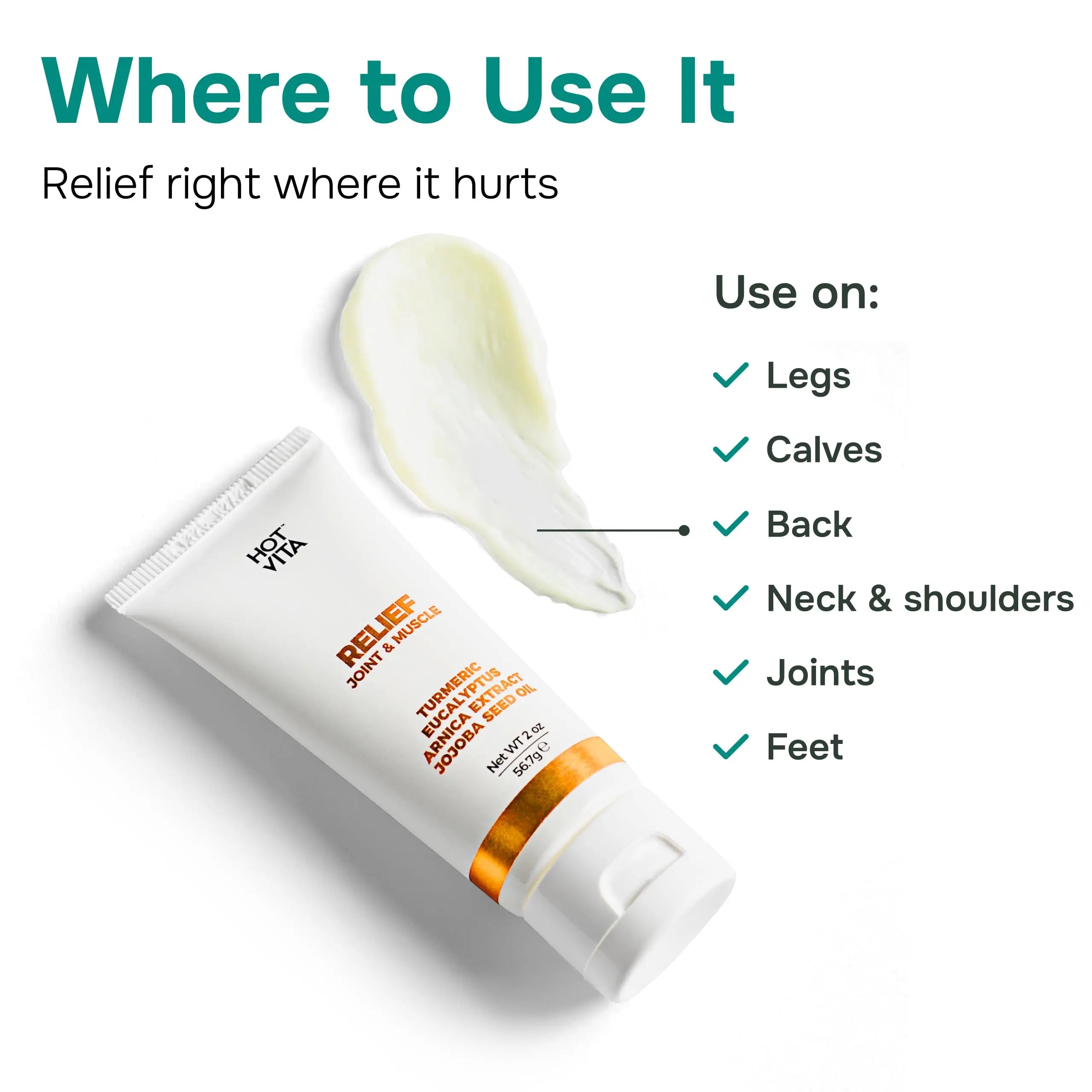Hot Vita Relief Gel - Plant-Based Cooling Gel with Arnica, Turmeric & Eucalyptus - Soothing Formula for Muscle Fatigue, Tired Legs Hot Vita uk supplements