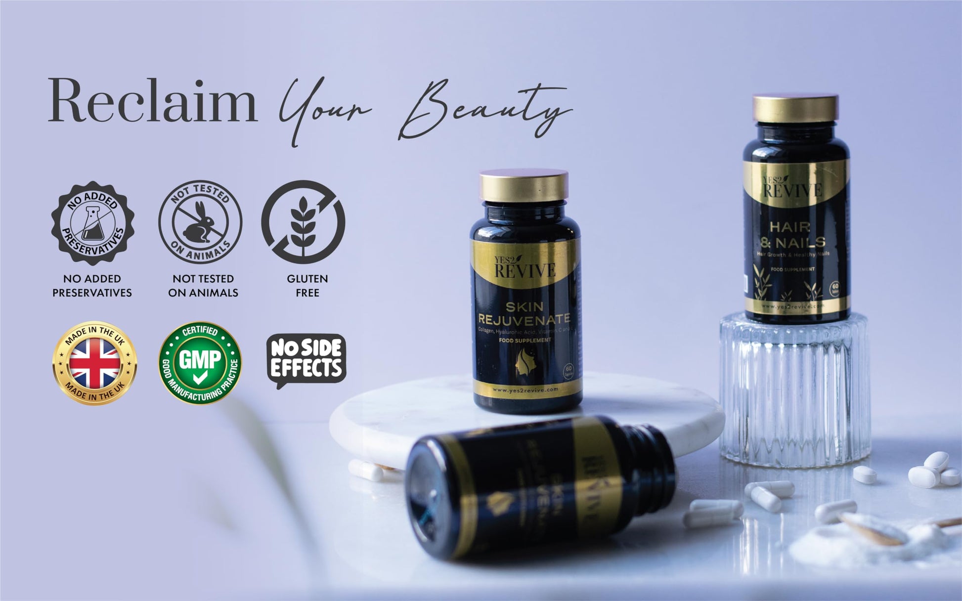 YES2 REVIVE Marine Collagen Capsules - Enhanced with Hyaluronic Acid Vitamin C & E Skin Rejuvenate YES2 REVIVE uk supplements