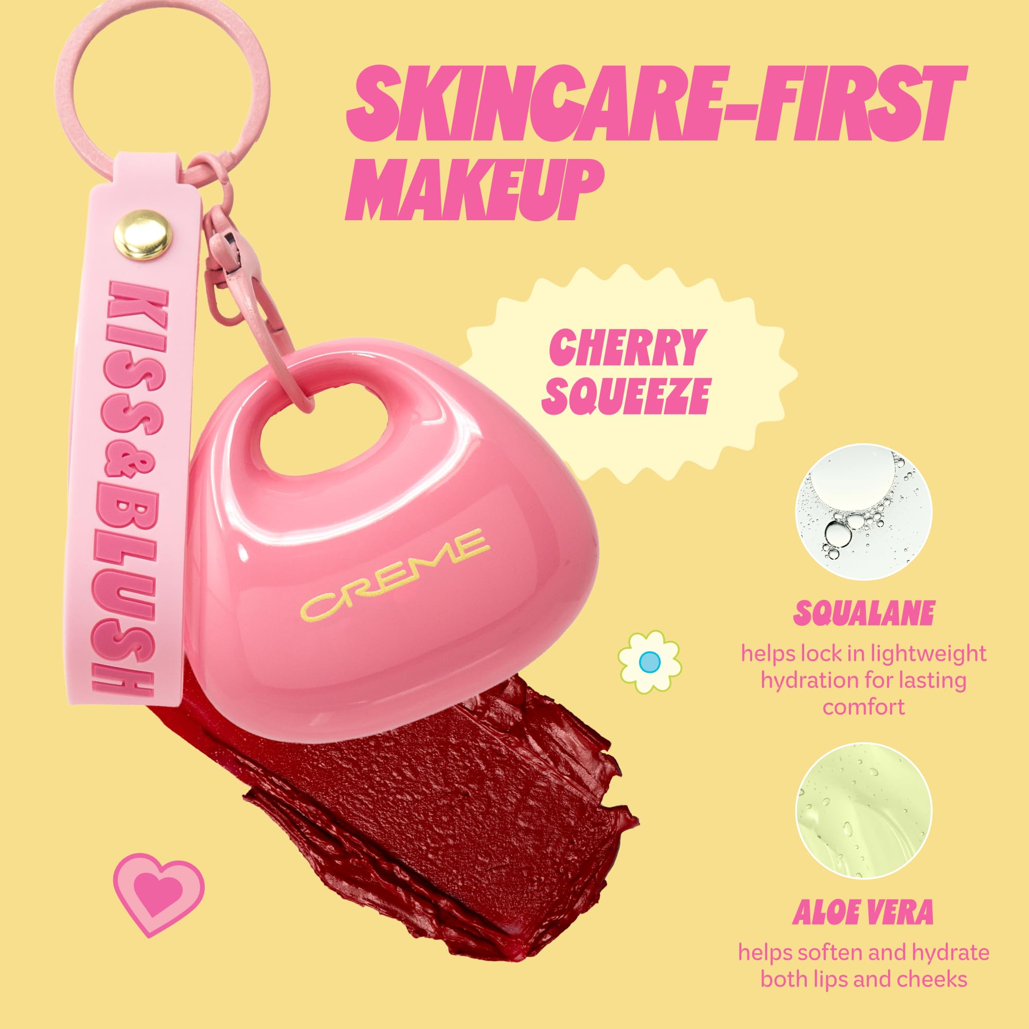 The Crème Shop Kiss & Blush Tinted Lip Balm & Blush, Korean Makeup for Lips & Cheeks, Cute Charm Key Chain, Hydrating, Long Lasting Tint, Aloe, Squalane (Cherry Squeeze) The Crème Shop uk supplements