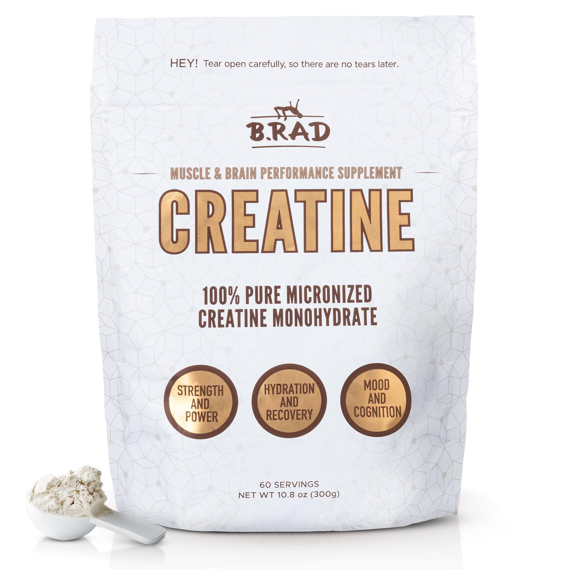 B.rad 100% Pure Micronized Creatine Monohydrate Powder | Natural, No Additives | Boosts Muscle Strength, Recovery & Performance | Supports Brain Health | 300g, 60 Servings B.rad uk supplements