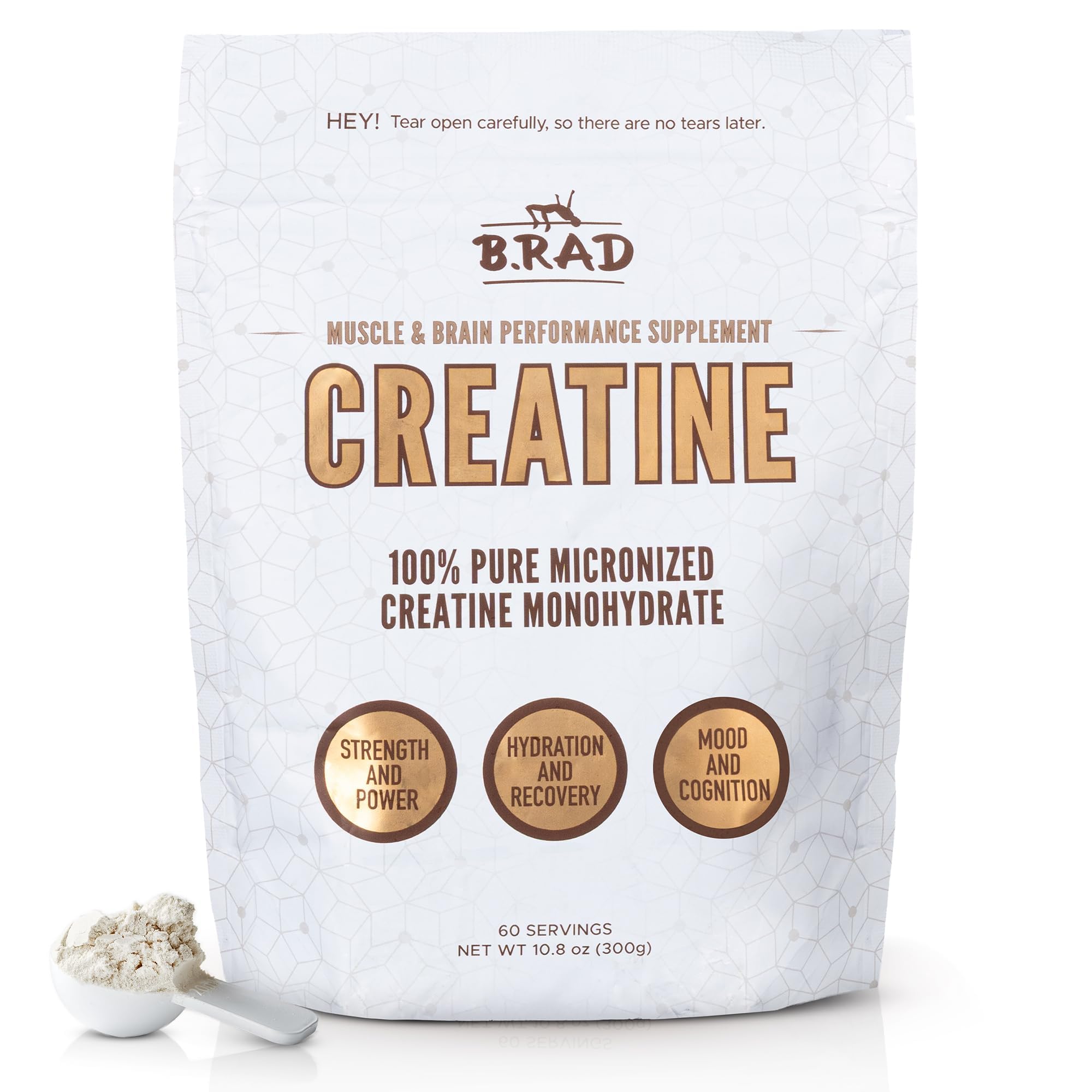 B.rad 100% Pure Micronized Creatine Monohydrate Powder | Natural, No Additives | Boosts Muscle Strength, Recovery & Performance | Supports Brain Health | 300g, 60 Servings B.rad uk supplements