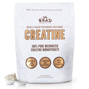 B.rad 100% Pure Micronized Creatine Monohydrate Powder | Natural, No Additives | Boosts Muscle Strength, Recovery & Performance | Supports Brain Health | 300g, 60 Servings B.rad uk supplements