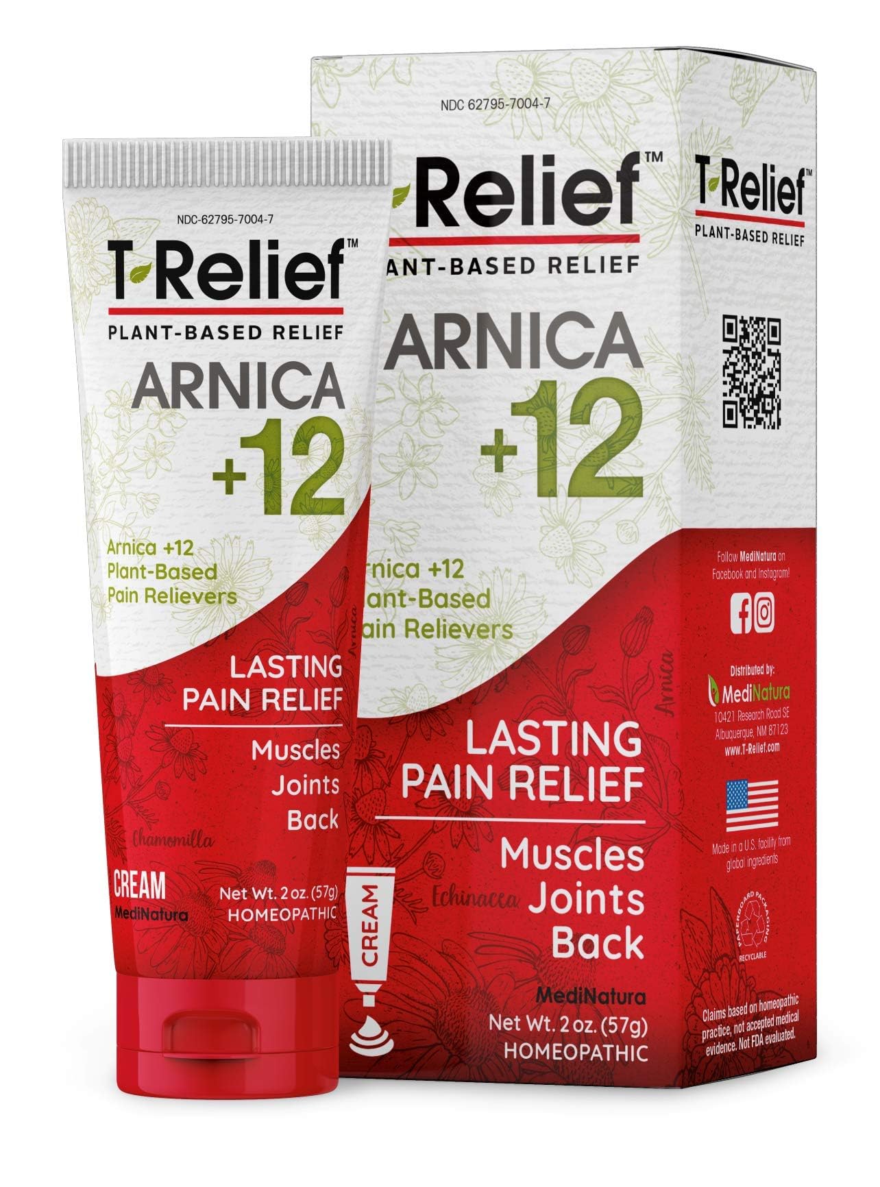 MediNatura T-Relief Extra Strength Discomfort Relief-Naturally-Soothing Cream That Supports Sore Joints-Stiffness & Body Ache Aid-Homeopathic Herbal Rub-Fast-Absorbing & Non-Sticky Lotion - 2 oz MediNatura uk supplements