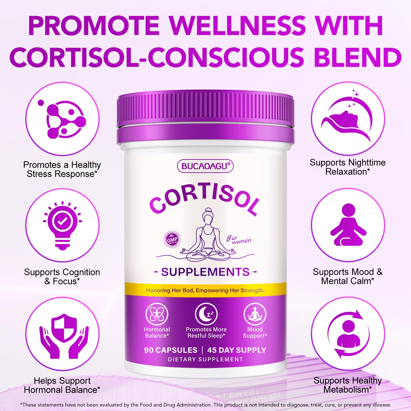 BUCAOAGU Cortisol Supplements for Women - Cortisol Reducer & Stress Support - Magnolia Bark, Rhodiola Rosea, Holy Basil, Magnesuim, Phosphatidylserine - Hormone Balance & Mood, Focus, Sleep Support BUCAOAGU uk supplements