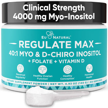 Eu Natural Regulate MAX Myo-Inositol & D-Chiro Inositol Supplement Powder for Women with Vitamin D & Folate Nutritional Support, Hormone Balance & Fertility Support, Unflavored 60 Servings Eu Natural uk supplements