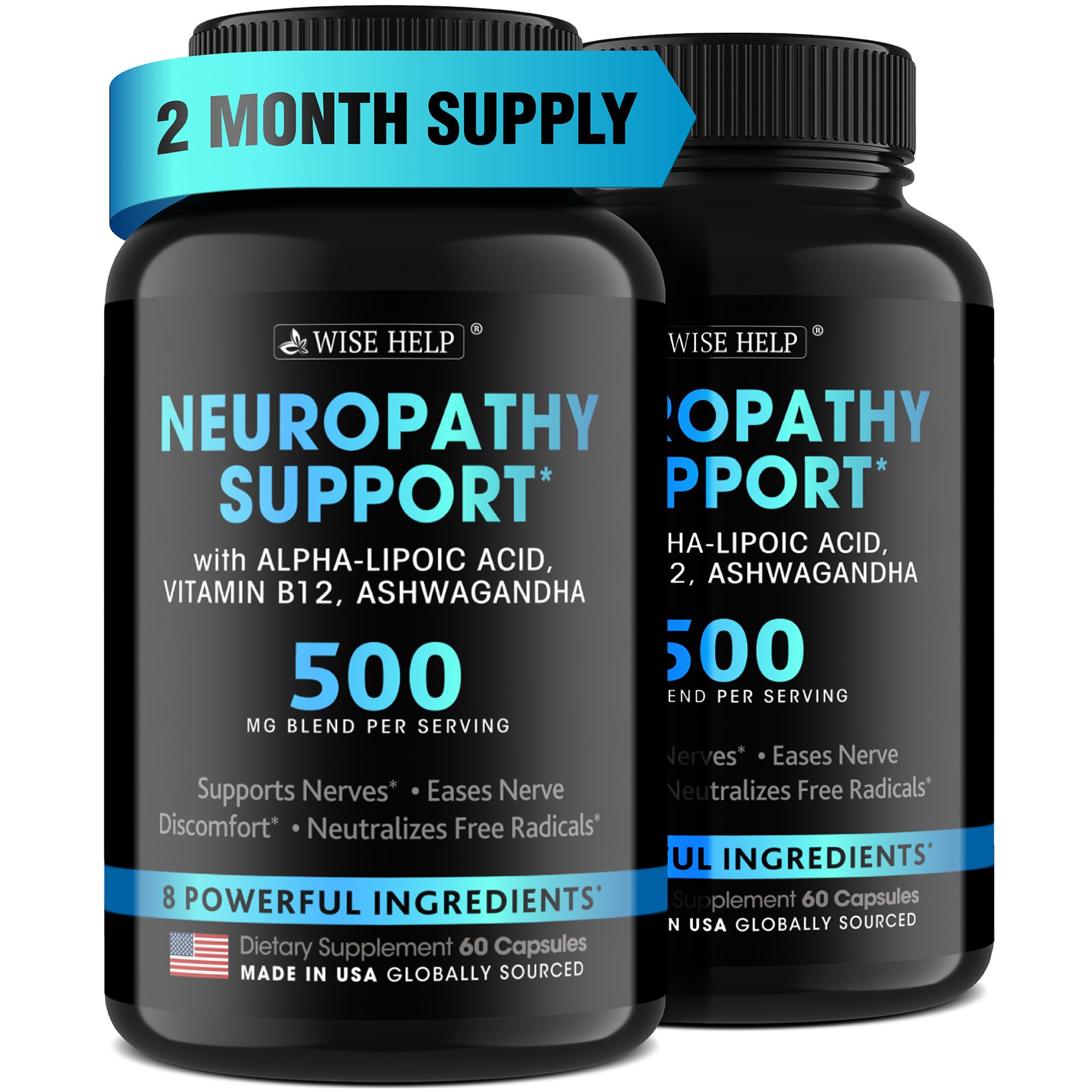 Neuropathy Support Natural Nerve Discomfort Relief - Made in USA - Nerve Antioxidant for Trigeminal Neuralgia, Diabetic & Peripheral Neuropathy - Hands, Neck, Feet & Toes Treatment Formula - Pack of 2 WISEHELP uk supplements