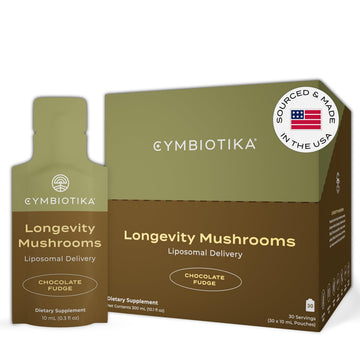 CYMBIOTIKA Liposomal Mushroom Supplement with Lion's Mane, Turkey Tail, B-Vitamins, Cordyceps & Reishi Mushrooms, Supplements for Immune Support and Energy, Chocolate Fudge Flavor, 30 Pack CYMBIOTIKA uk supplements