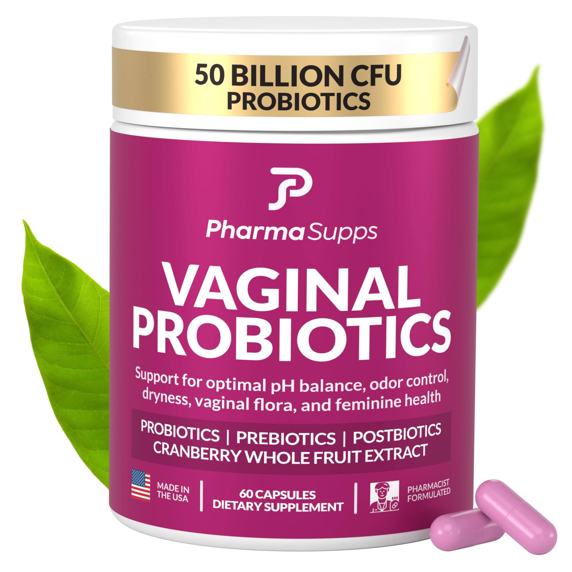 Women’s Probiotic for Vaginal Health | 50 Billion CFU with Probiotics, Prebiotic, Postbiotics & Cranberry for pH Balance, UTI Support, Yeast, Gut Health, Odor, Dryness & Feminine Comfort PharmaSupps uk supplements
