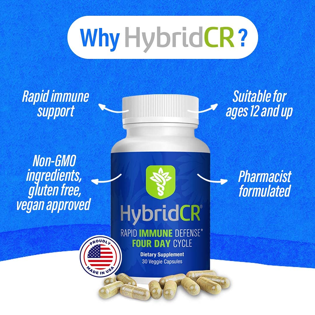 HybridCR Rapid Immunity Supplement | Zinc, Echinacea, Andrographis, Ginseng, Selenium, Gluten-Free & Non-GMO | 5-in-1 Immune Support Supplement | Pharmacist Formulated 1 Month Supply (30 Veggie Caps) Hybrid Remedies uk supplements