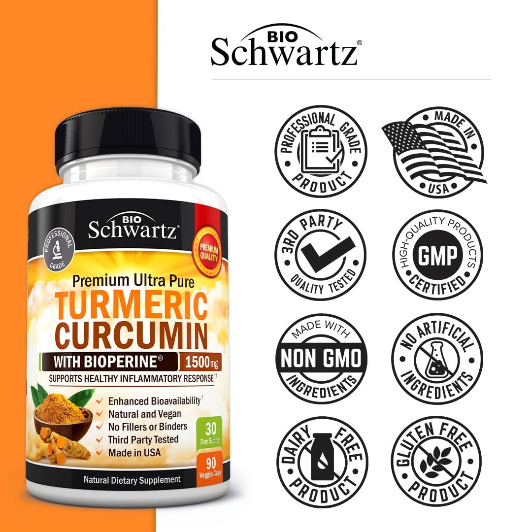 Turmeric Curcumin with Black Pepper Extract 1500mg - High Absorption BioSchwartz uk supplements