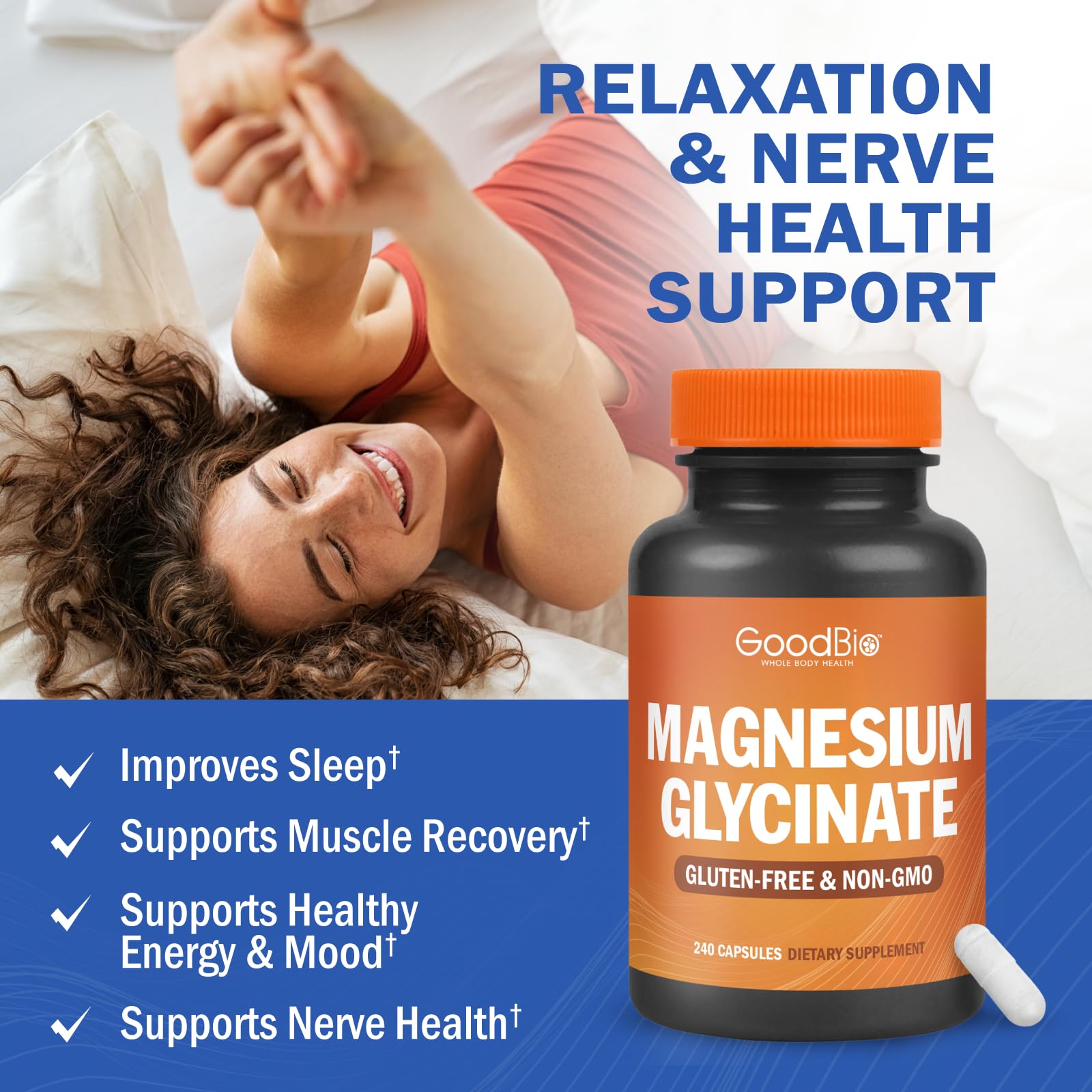 Magnesium Glycinate - High Absorption Magnesium Supplement 500mg Per Serving for Stress Relief, Sleep, Heart and Bone Health, Nerve Support - Non-GMO, Gluten-Free, Gentle on Stomach, 240 Capsules GOODBIO uk supplements