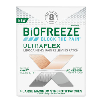 Biofreeze Ultraflex Maximum Strength 4% Lidocaine Patches, Non-Menthol, Flexible Pain Relief Patch for Lower Back, Lidocaine Patch for Neck, Knee, Shoulder, 4 Large Pain Patches Biofreeze uk supplements
