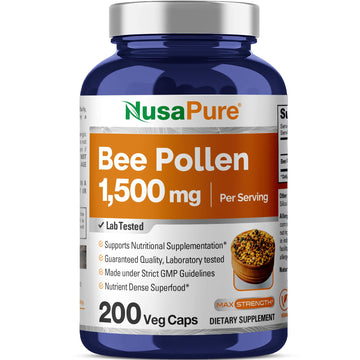 NusaPure Bee Pollen 1500mg 200 Veggie Caps (100% Vegetarian, Non-GMO, Vegan) Naturally Occurring Proteins, Aminoacids NusaPure uk supplements