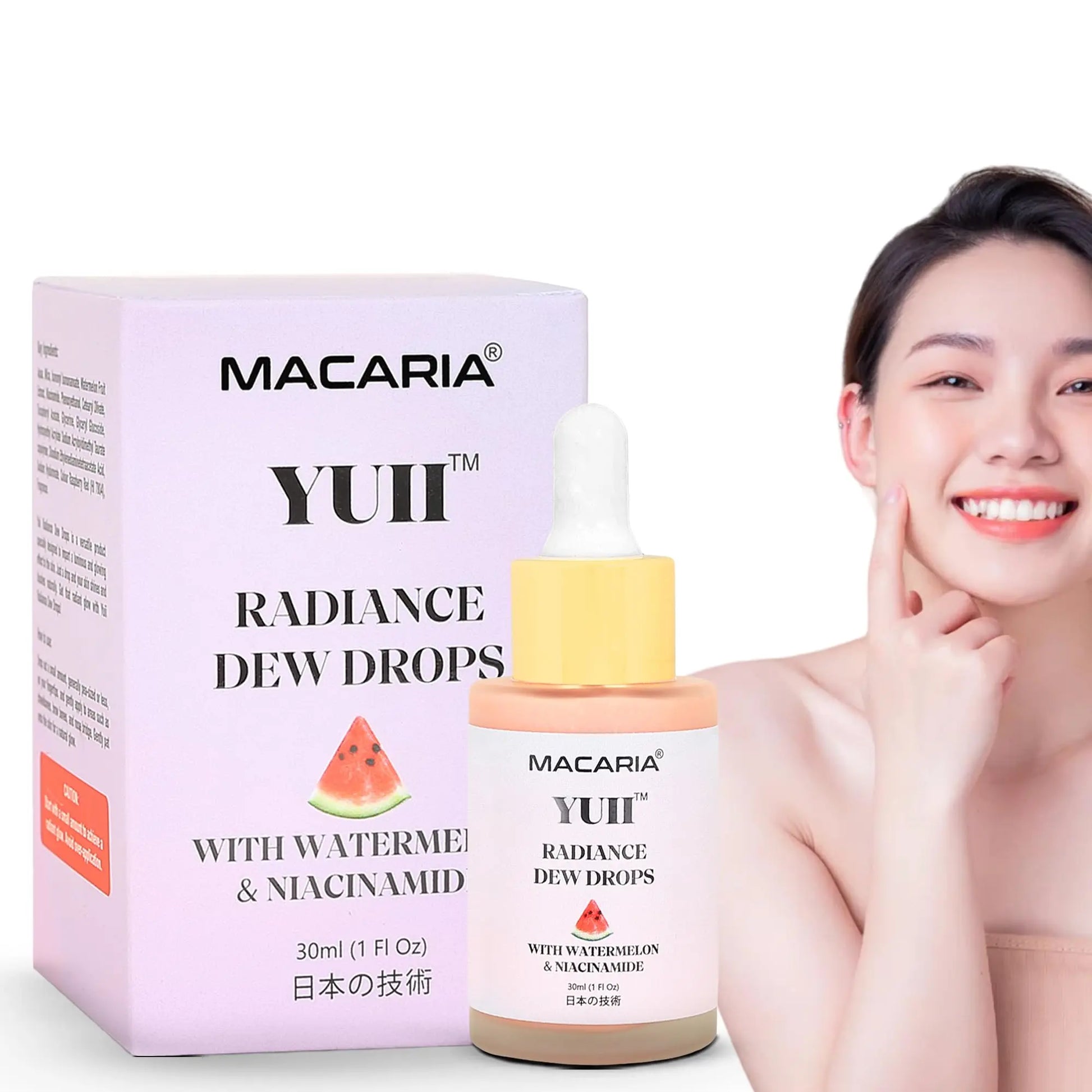 Yuii Niacinamide Serum Dew Drops - Face Moisturizer with Watermelon Fruit Extract - Glow Drops for Skincare and Makeup - Hydrating Formula for Radiant Skin - Pink Finish for Women & Girls MACARIA uk supplements