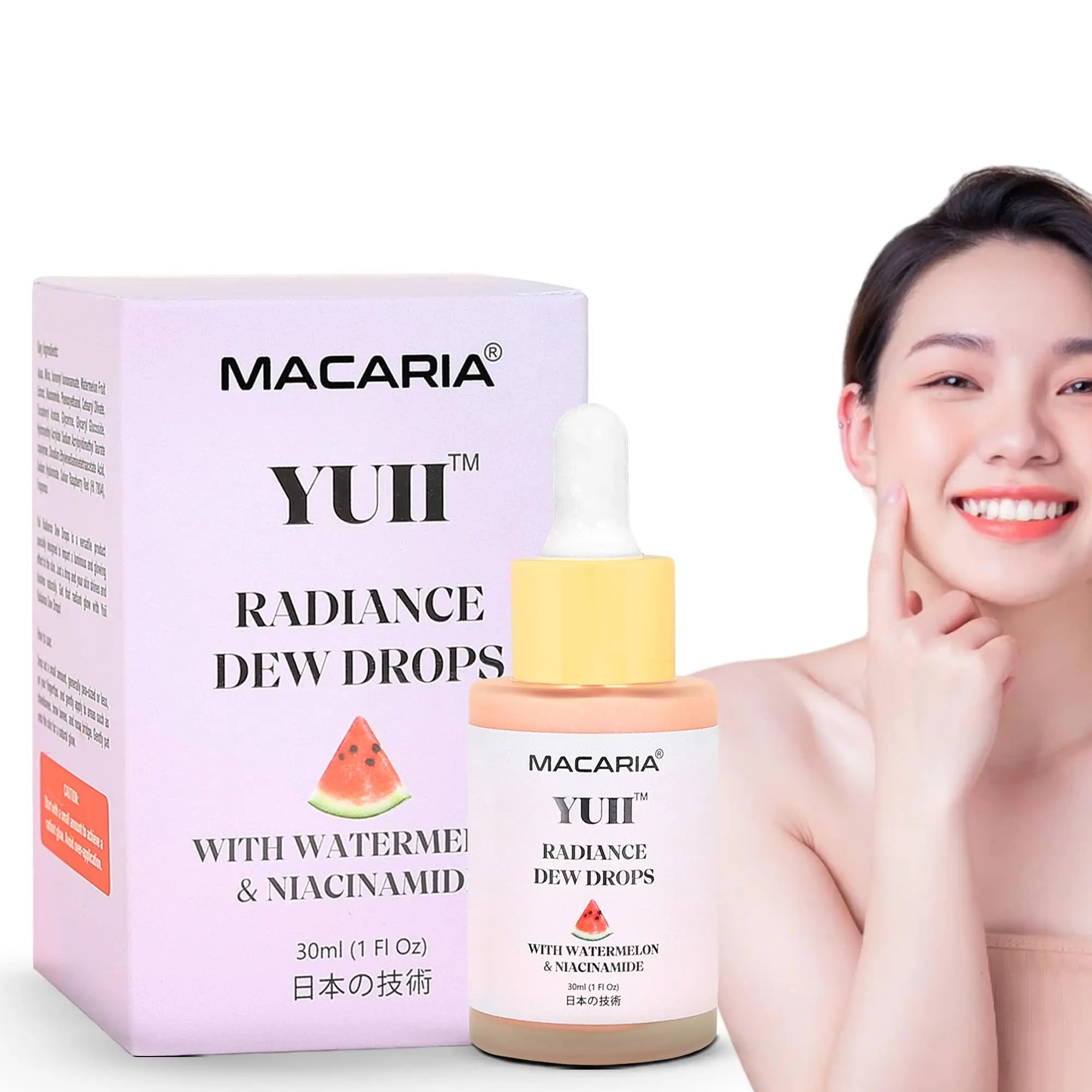 Yuii Niacinamide Serum Dew Drops - Face Moisturizer with Watermelon Fruit Extract - Glow Drops for Skincare and Makeup - Hydrating Formula for Radiant Skin - Pink Finish for Women & Girls MACARIA uk supplements