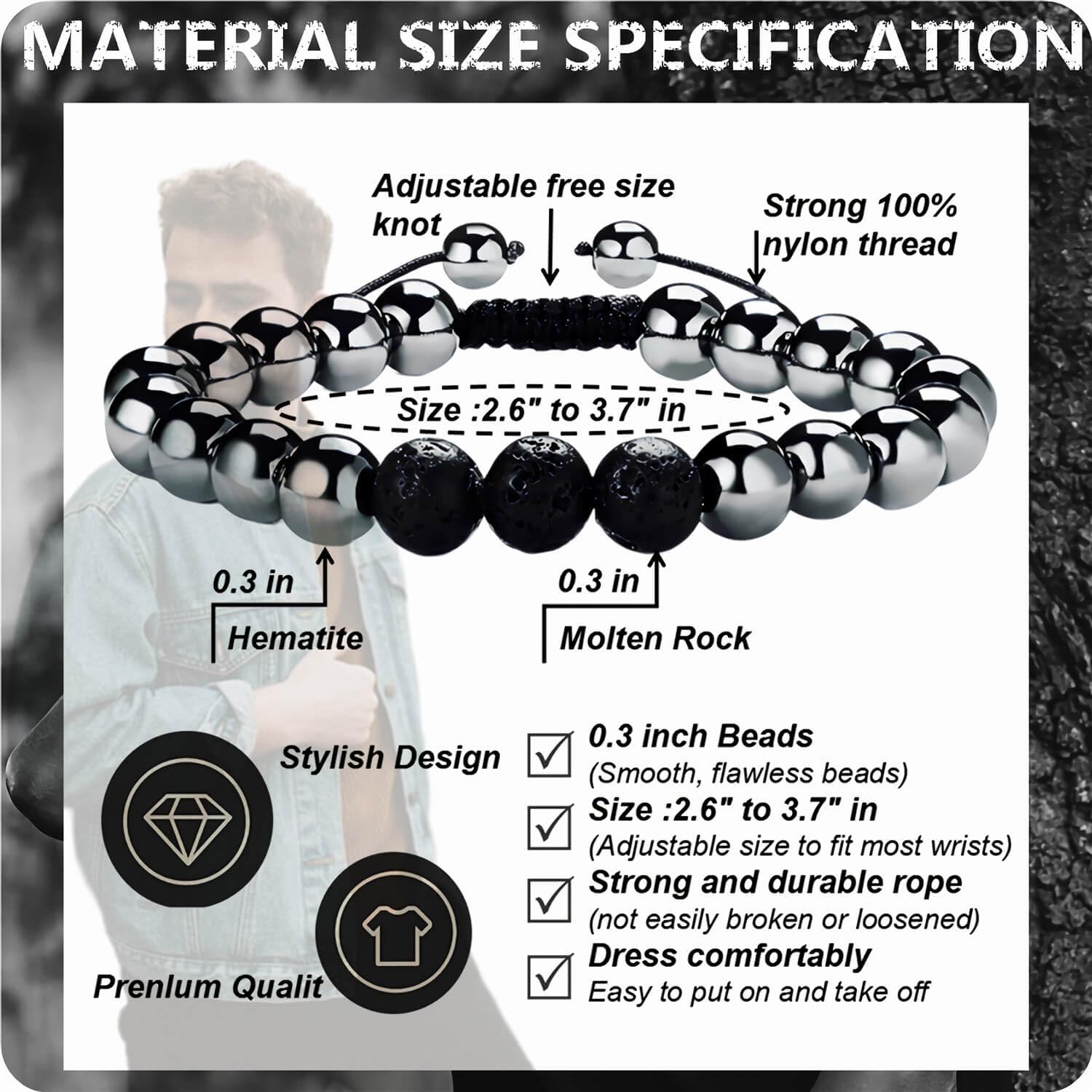 RENZHI-Magnetic Hematite Bracelet–Beaded Magnetic Bracelets for Men and Women RENZHI uk supplements