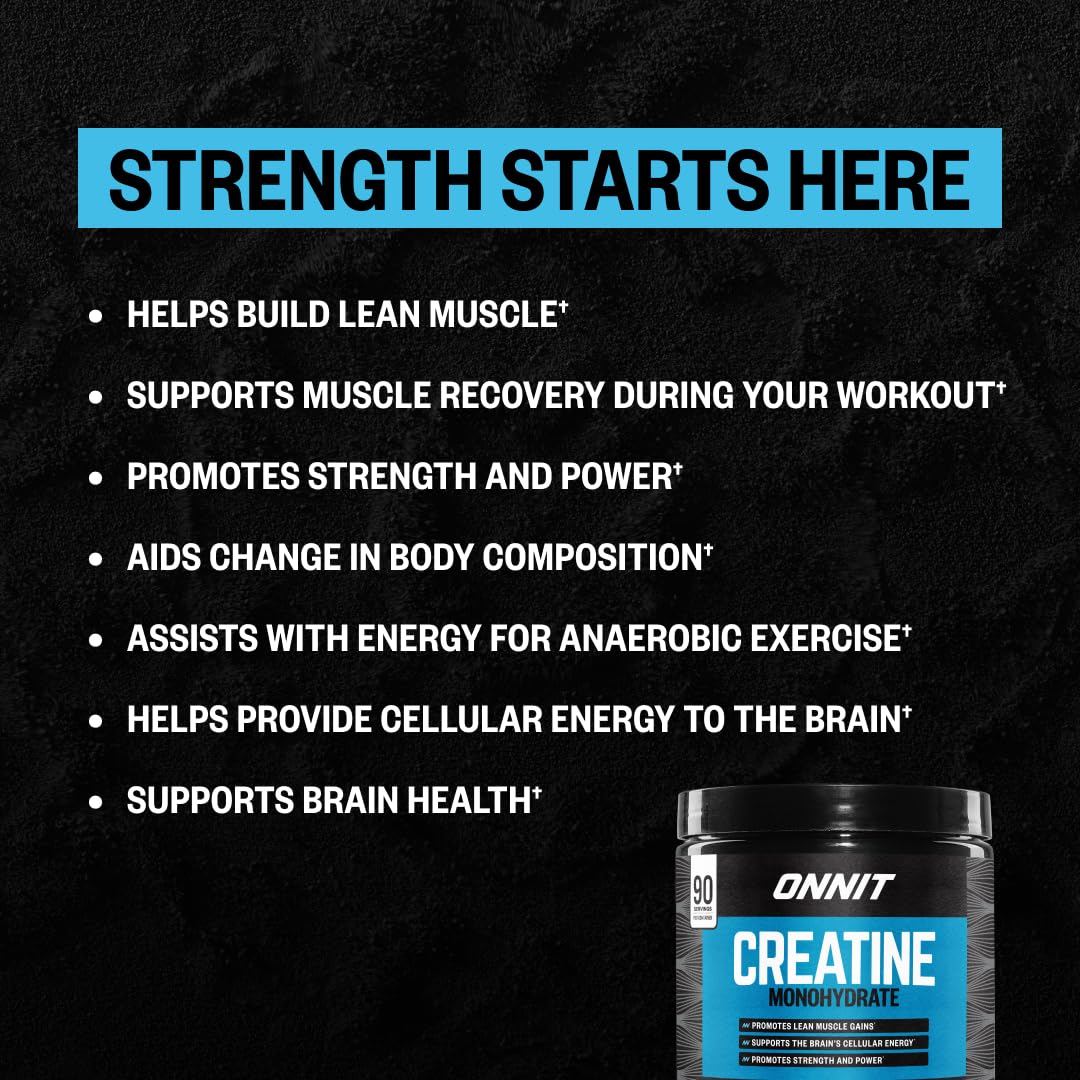 ONNIT Creatine Monohydrate Powder – Unflavored, 90-Serving Value Size – Supports Strength, Lean Muscle, and Brain Energy† – Keto Friendly, No Fillers, 90 Servings, 15.29 oz ONNIT uk supplements