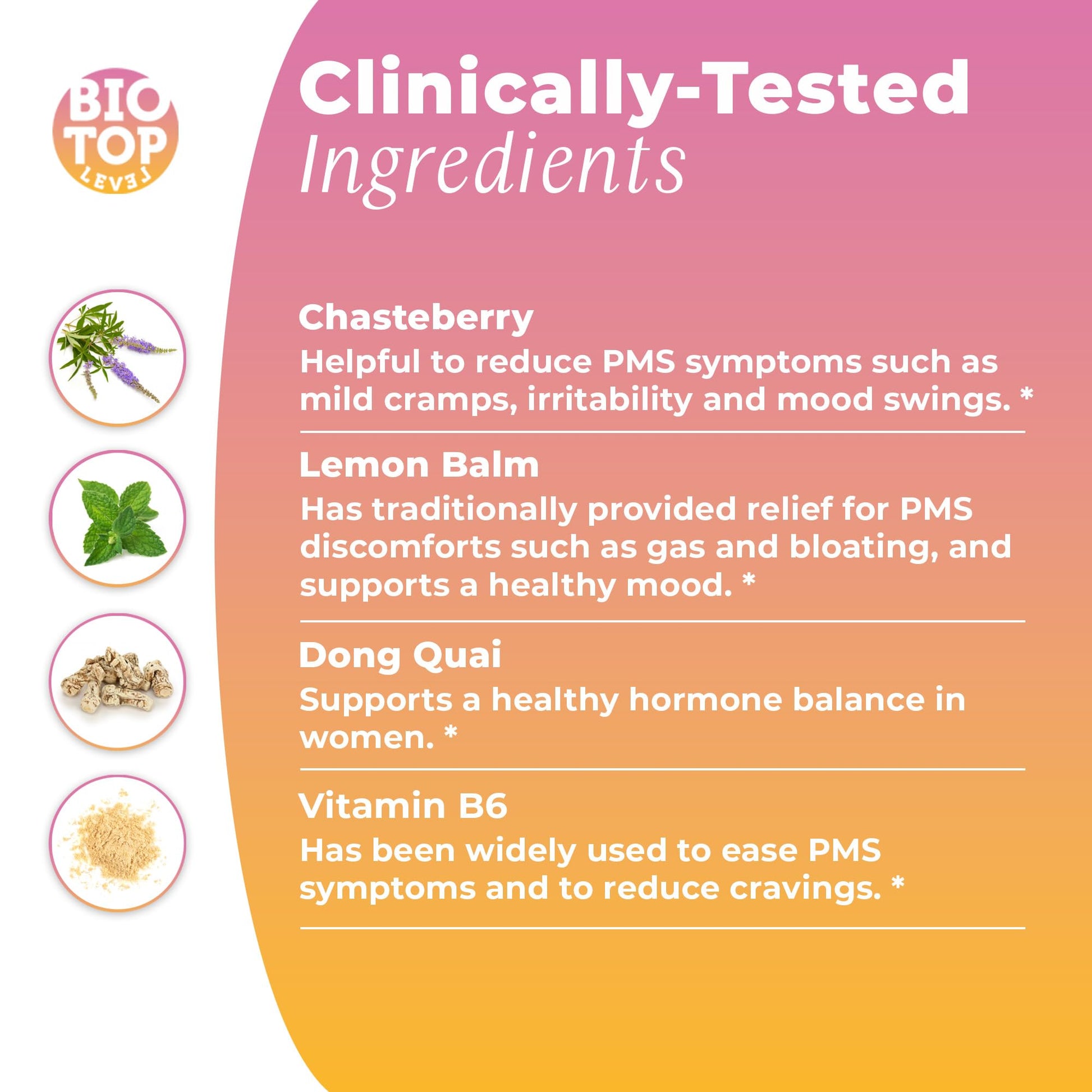 BIOTOPLEVEL PMS Support Supplement for Women & PMS Relief, Hormone Balance & Menstrual Period Relief for Cramps, Bloating & Mood Swings with Chasteberry, Vitamin B6, Lemon Balm, Dong Quai, 30 Count BIOTOPLEVEL uk supplements