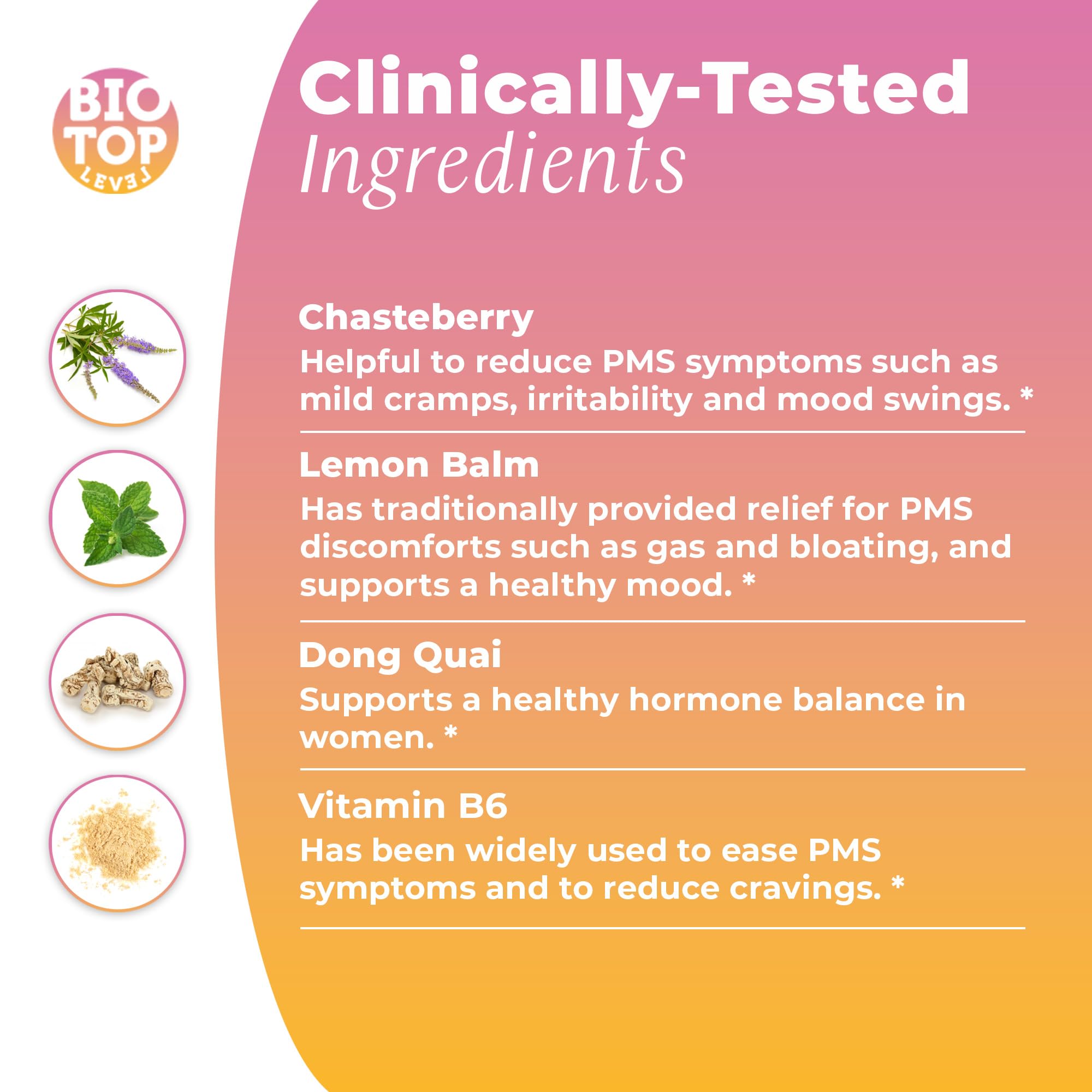 BIOTOPLEVEL PMS Support Supplement for Women & PMS Relief, Hormone Balance & Menstrual Period Relief for Cramps, Bloating & Mood Swings with Chasteberry, Vitamin B6, Lemon Balm, Dong Quai, 30 Count BIOTOPLEVEL uk supplements