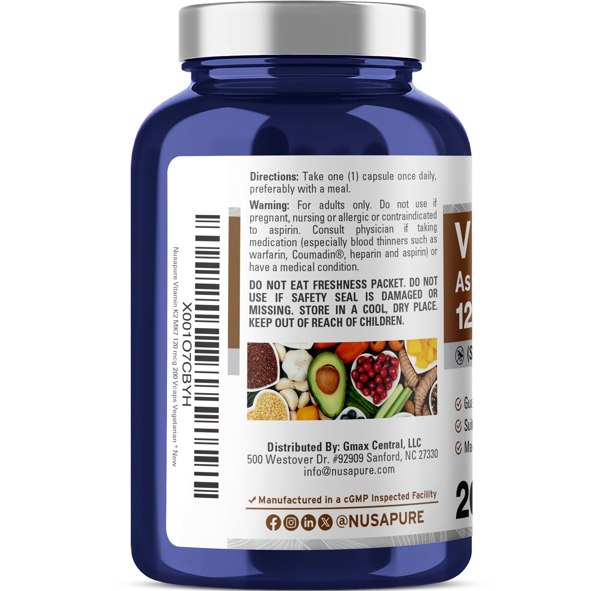 NusaPure Vitamin K2 MK7 120 mcg 200 Veggie Caps (Soy Free, Non-GMO, Vegan) NusaPure uk supplements