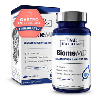 1MD Nutrition BiomeMD Probiotics | 62 Billion CFUs, 15 Comprehensive Strains - Pro & Prebiotics | Doctor-Formulated for Digestive Health & Immune Support | 30 Capsules 1MD Nutrition uk supplements