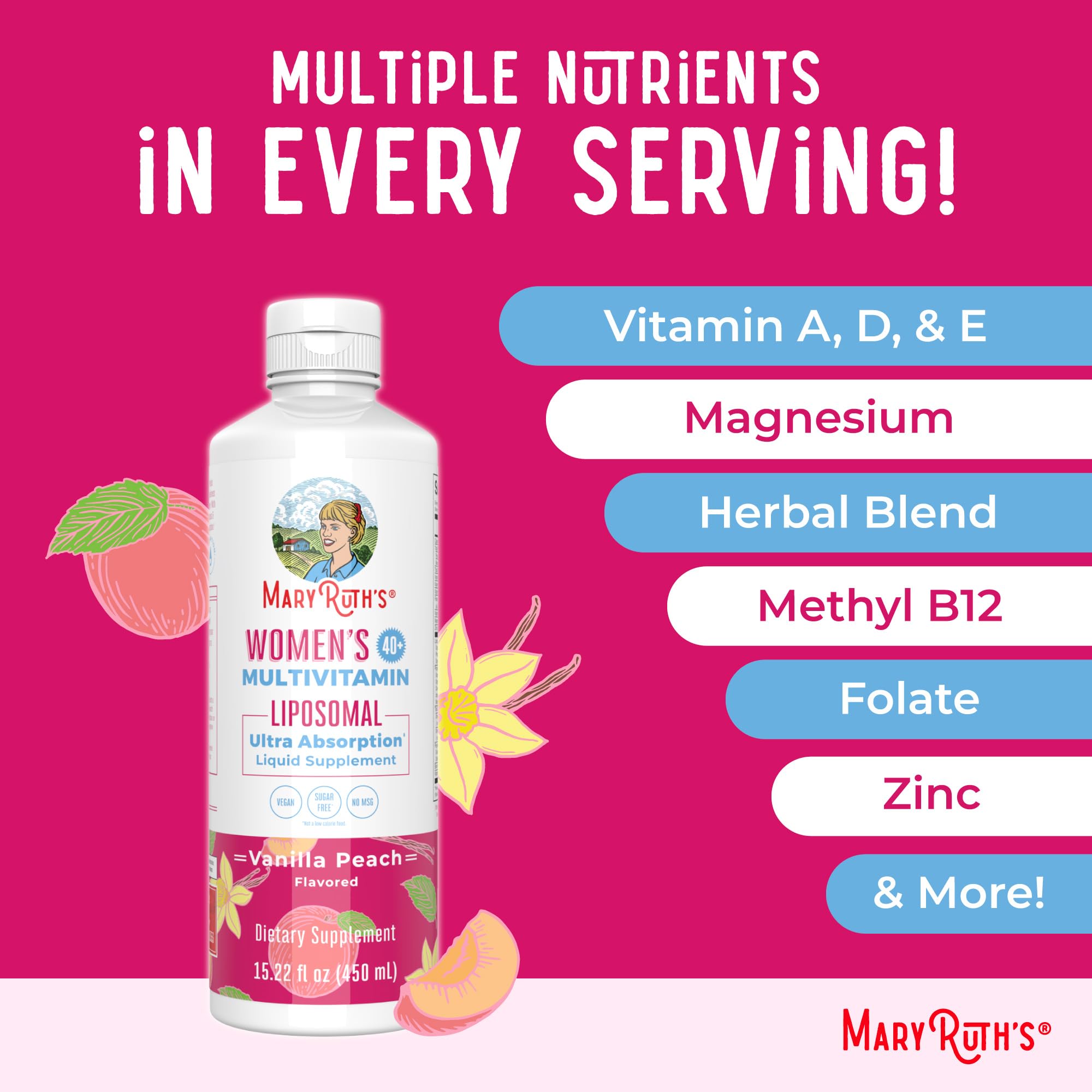 MaryRuth’s Multivitamin Liposomal for Women 40+ | Womens Multivitamin Liposomal | Immune Support Supplement | Menopause Supplement | Methylated Multivitamin | Vegan | Sugar Free | Non-GMO |15.22 Fl Oz MARYRUTH'S uk supplements