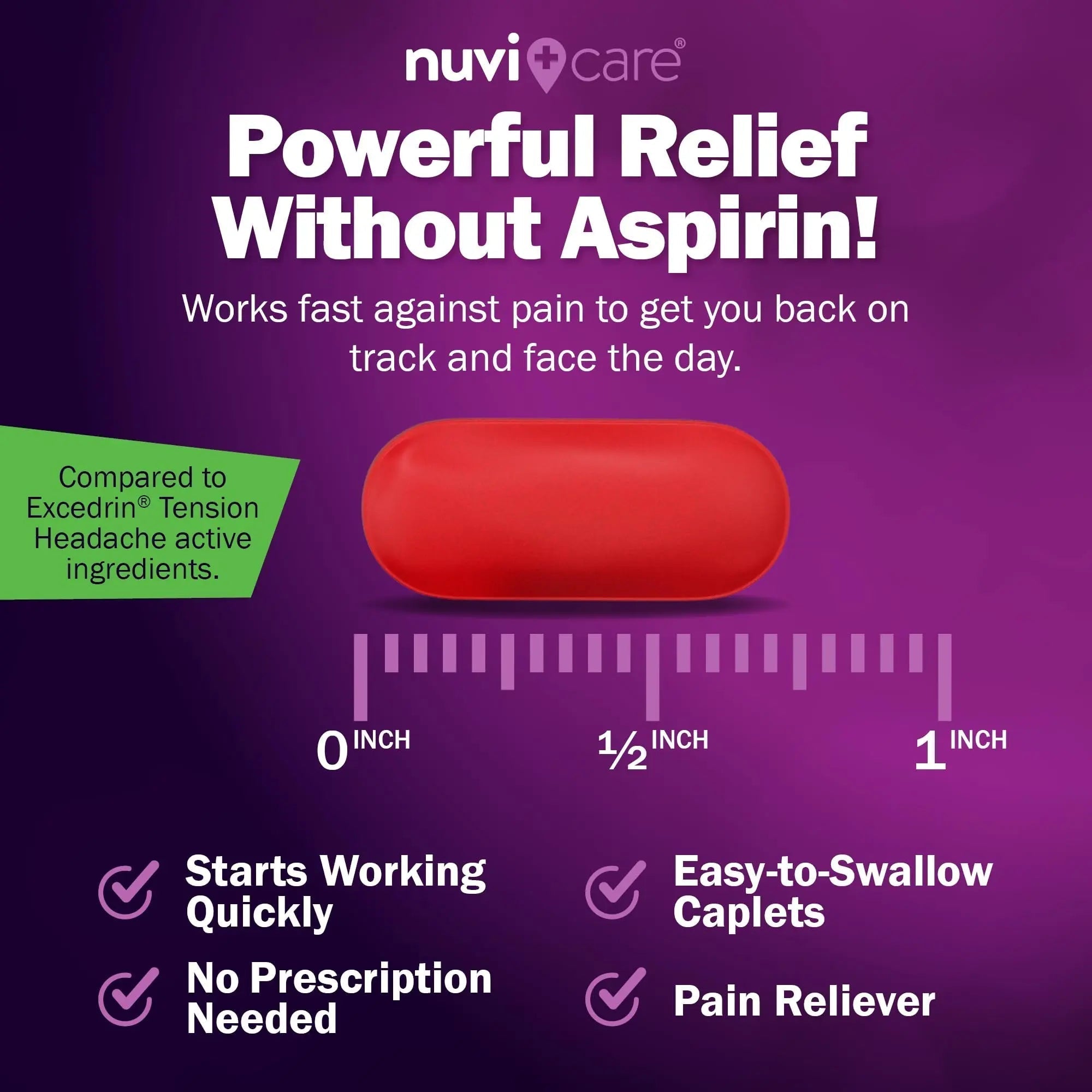 Nuvicare Tension Headache Relief Pills with 500mg Acetaminophen and 65mg Caffeine - Non Aspirin Pain Reliever Aid - Compare to Active Ingredient in Aspirin Free Excedrin Tension Headache (100 Caplets) NUVICARE uk supplements