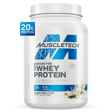Muscletech Grass-Fed Whey Protein Powder (Deluxe Vanilla, 1.8 lb) - Smoothie & Milkshake Mix Supports Muscle Gain & Recovery - 20g Protein MuscleTech uk supplements