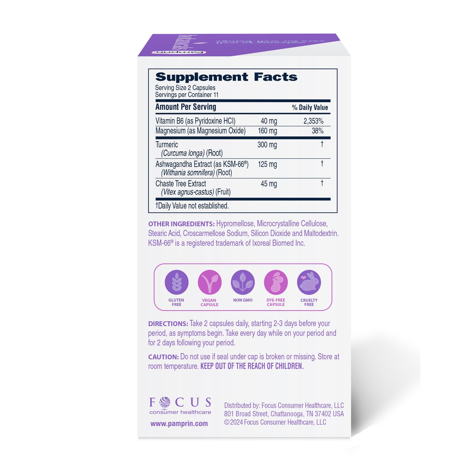 Pamprin Botanicals Supplement for PMS & Period Support, with Ashwagandha, Magnesium, Turmeric, Vitamin B6, Chasteberry, 22 Count Pamprin uk supplements