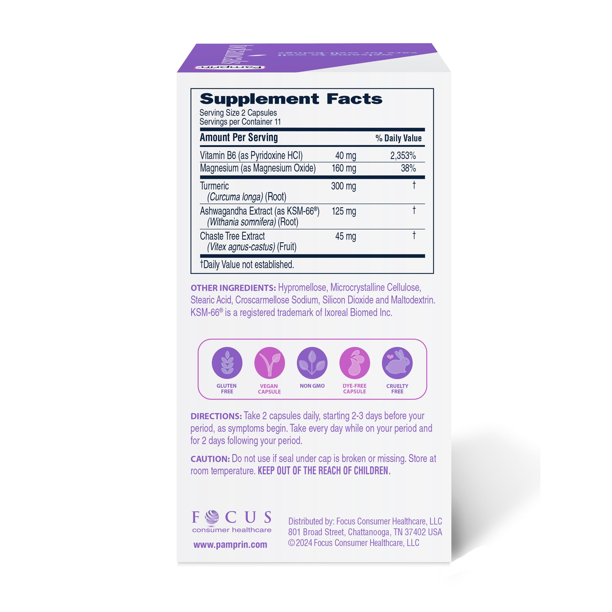 Pamprin Botanicals Supplement for PMS & Period Support, with Ashwagandha, Magnesium, Turmeric, Vitamin B6, Chasteberry, 22 Count Pamprin uk supplements