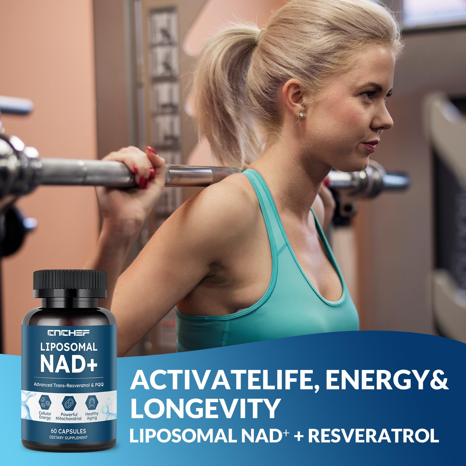 CNCHEF Liposomal NAD Supplement -1000mg, NAD Resveratrol Supplement for Women & Men with Nicotinamide Riboside, Resveratrol, PQQ & TMG, NAD Plus Boosts NAD+ Levels, Anti-Aging & Brain, 60 Capsules CNCHEF uk supplements