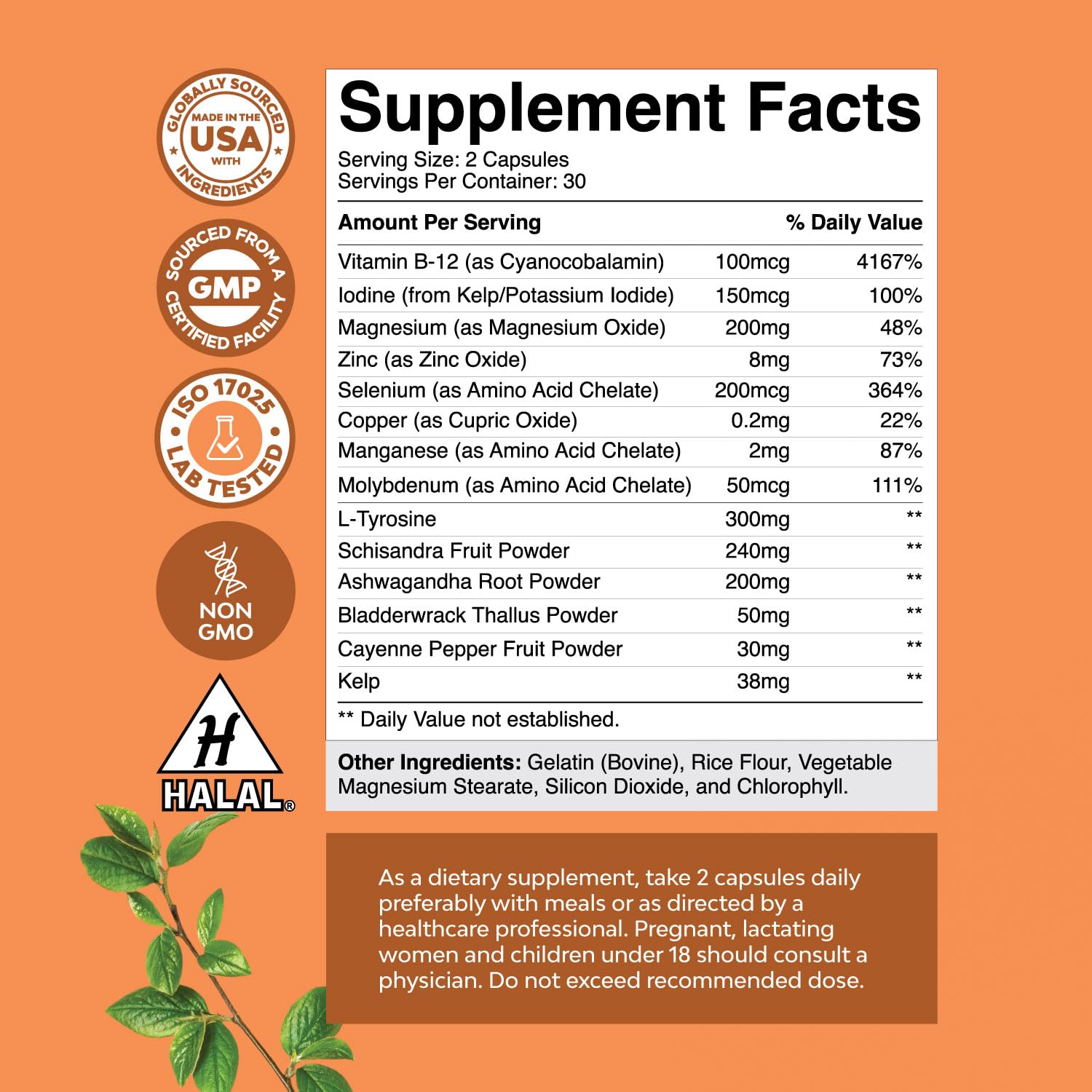 Herbal Thyroid Support Complex - Iodine Thyroid Supplement with L Tyrosine Bladderwrack Natures Craft uk supplements