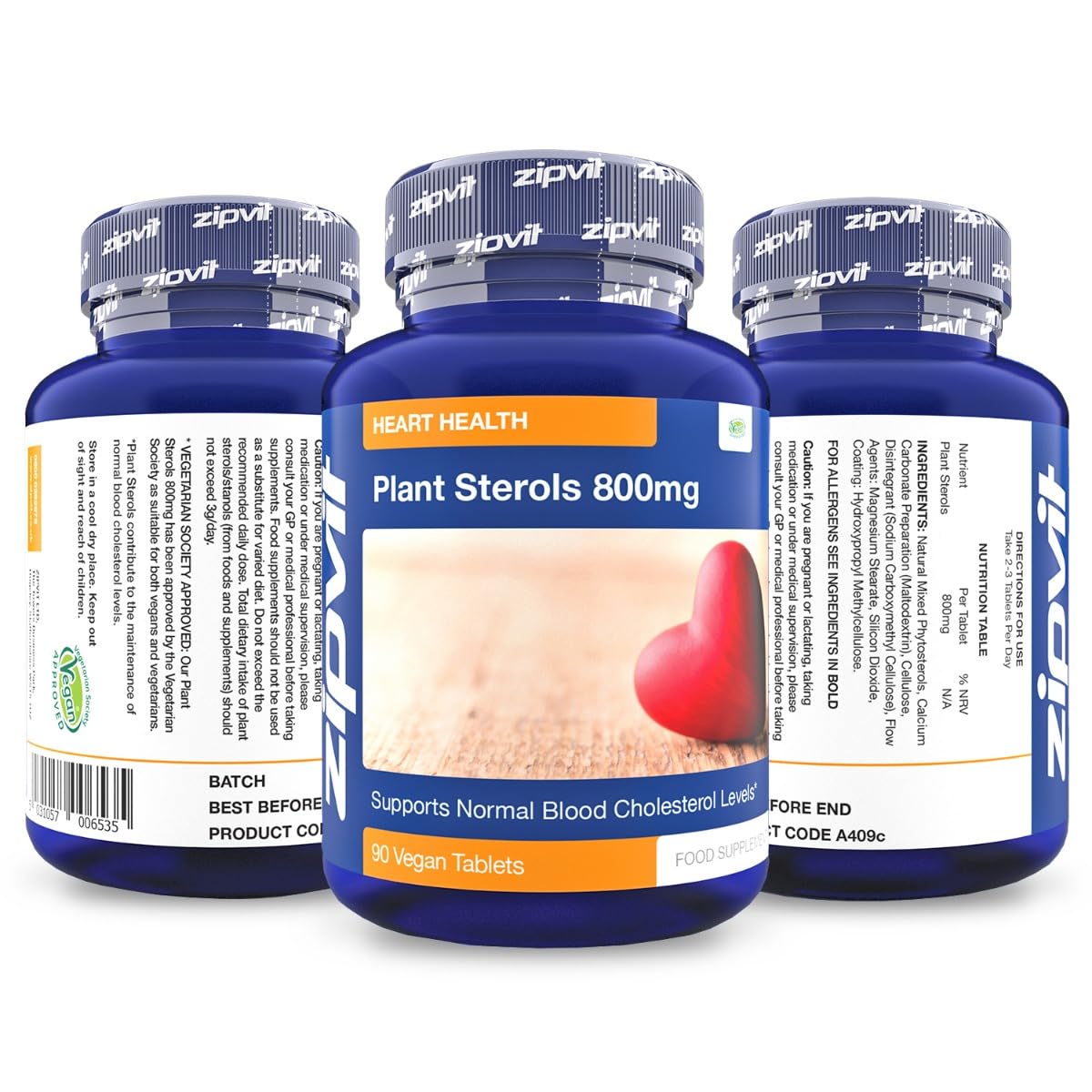 Plant Sterols High Strength 800mg, 90 Vegan Tablets, Supports and Helps Lower Zipvit uk supplements