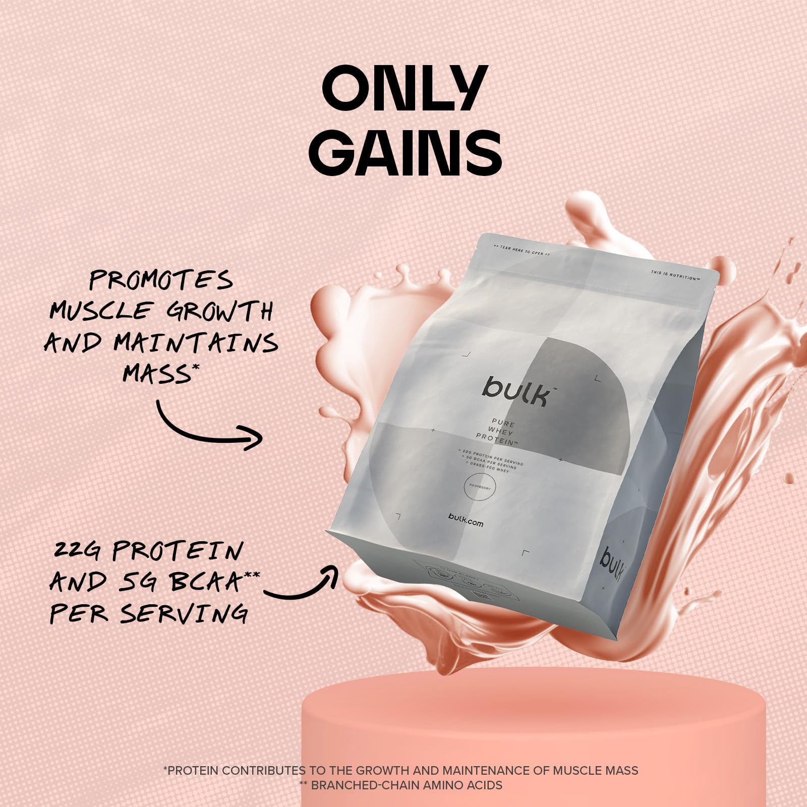 Bulk Pure Whey Protein Powder Shake, Raspberry, 500 g, Packaging May Vary Bulk uk supplements