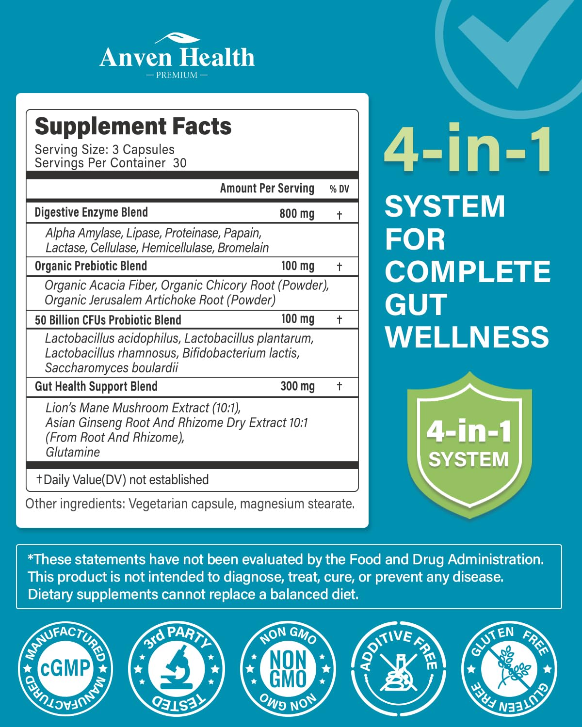 Anven Health 800mg Digestive Enzymes for Men and Women with Probiotics & Prebiotics, 8 Key Enzymes, Protease, Amylase & Lipase | 180 Capsules - A 60-Day Supply for Bloating & Gas Relief - Non-GMO Anven Health uk supplements
