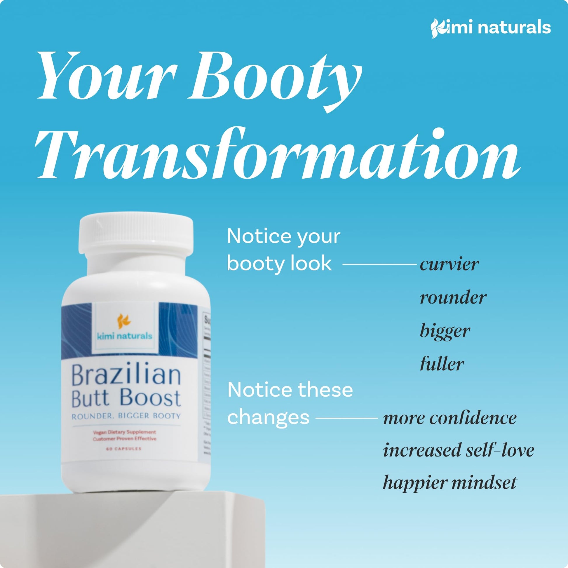 Kimi Naturals Butt Enhancer Pills - Tightening and Butt Lifting Supplements for Bigger Booty and Curvy Hips - Fast Growth Bum Enhancement 60 Capsules KIMI uk supplements