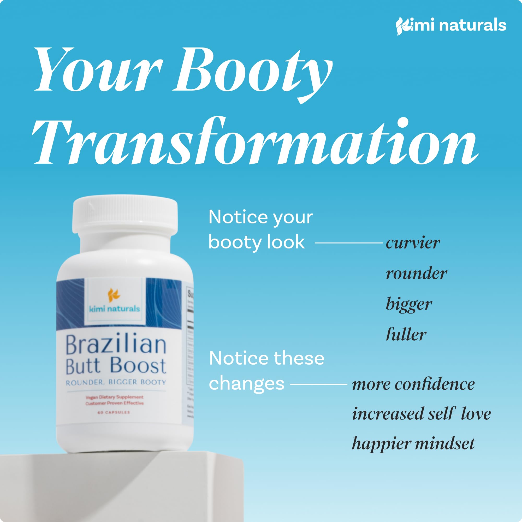 Kimi Naturals Butt Enhancer Pills - Tightening and Butt Lifting Supplements for Bigger Booty and Curvy Hips - Fast Growth Bum Enhancement 60 Capsules KIMI uk supplements