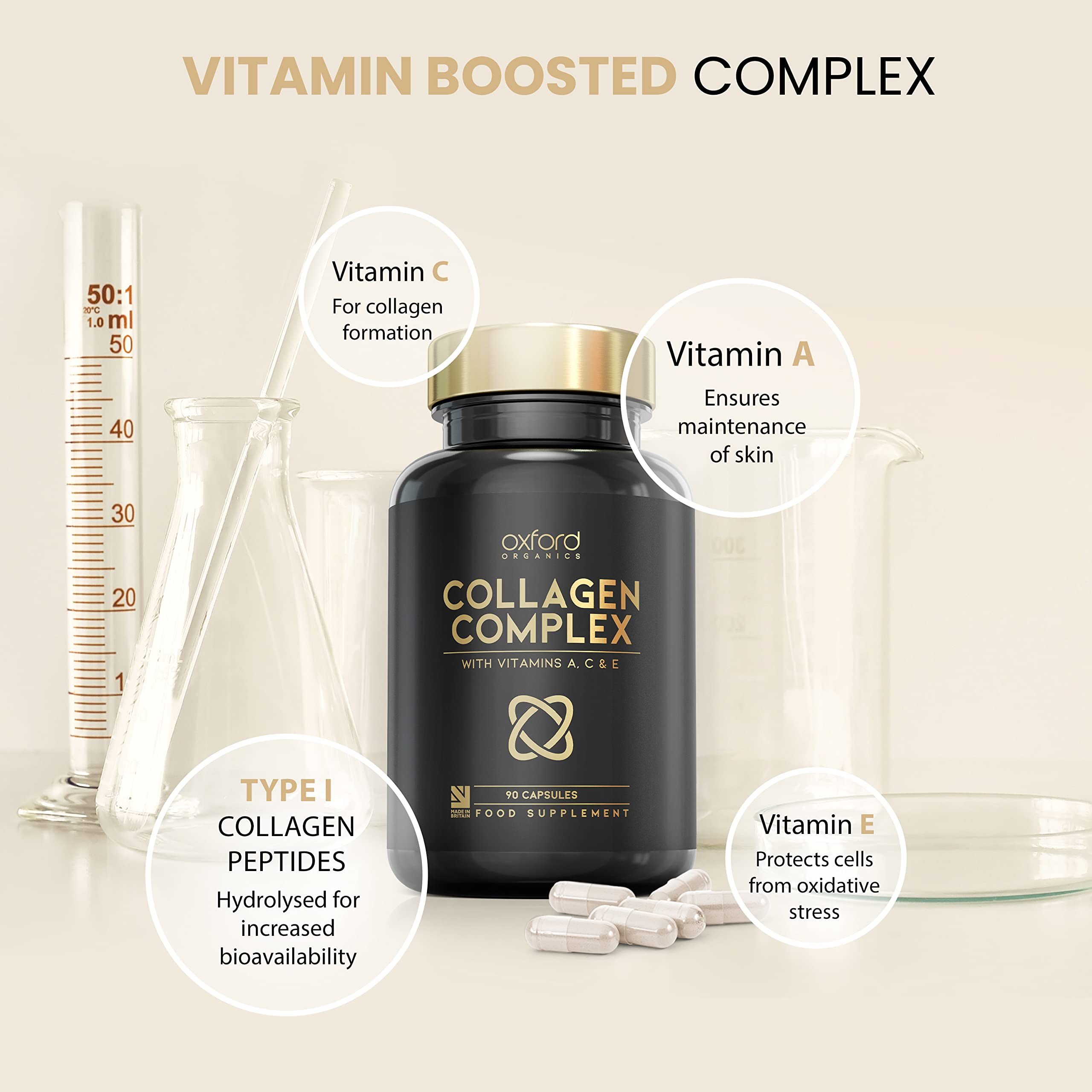 Advanced Collagen Complex | 1593mg Vitamin Boosted Complex for Glowing Hair, Skin & Nails Oxford Organics uk supplements