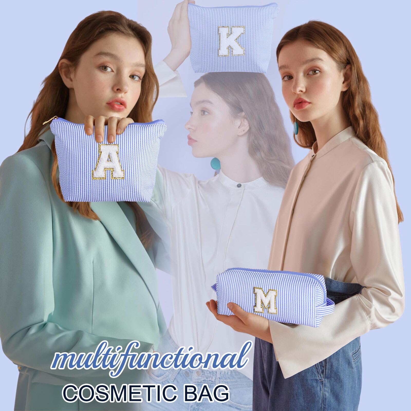 YOOLIFE Birthday Gifts for Teen Girls Kids Initial Makeup Bag | Teen Girl Gift Trendy Stuff | Travel Makeup Bag Toiletry Bags | Gifts for 3 4 5 6 7 8 9 10 11 12 13 Year Old Girl Blue K YOOLIFE uk supplements
