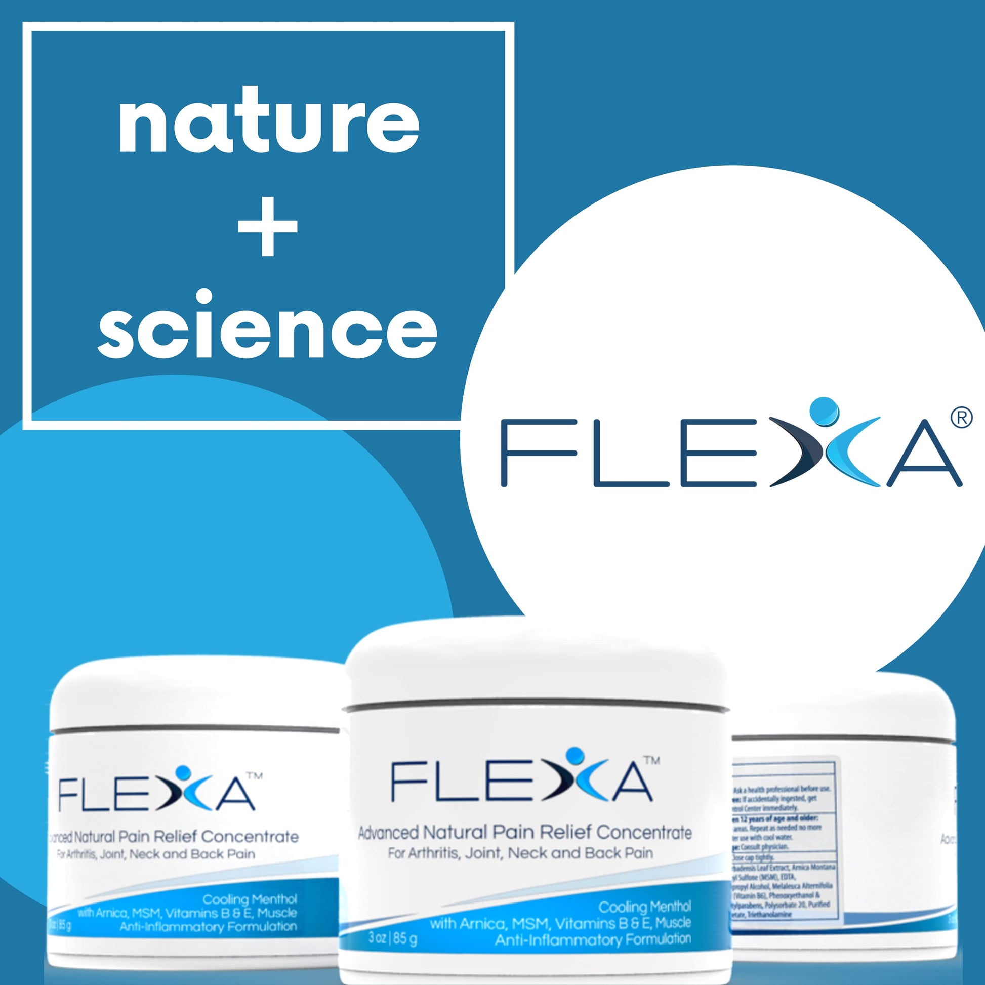 FLEXA Natural Relief Cream - Use on Muscles, Back, Neck, and Joints - with Arnica, Menthol, MSM, Ilex Leaf, and Tea Tree Oil - 3 Oz Jar FLEXA uk supplements