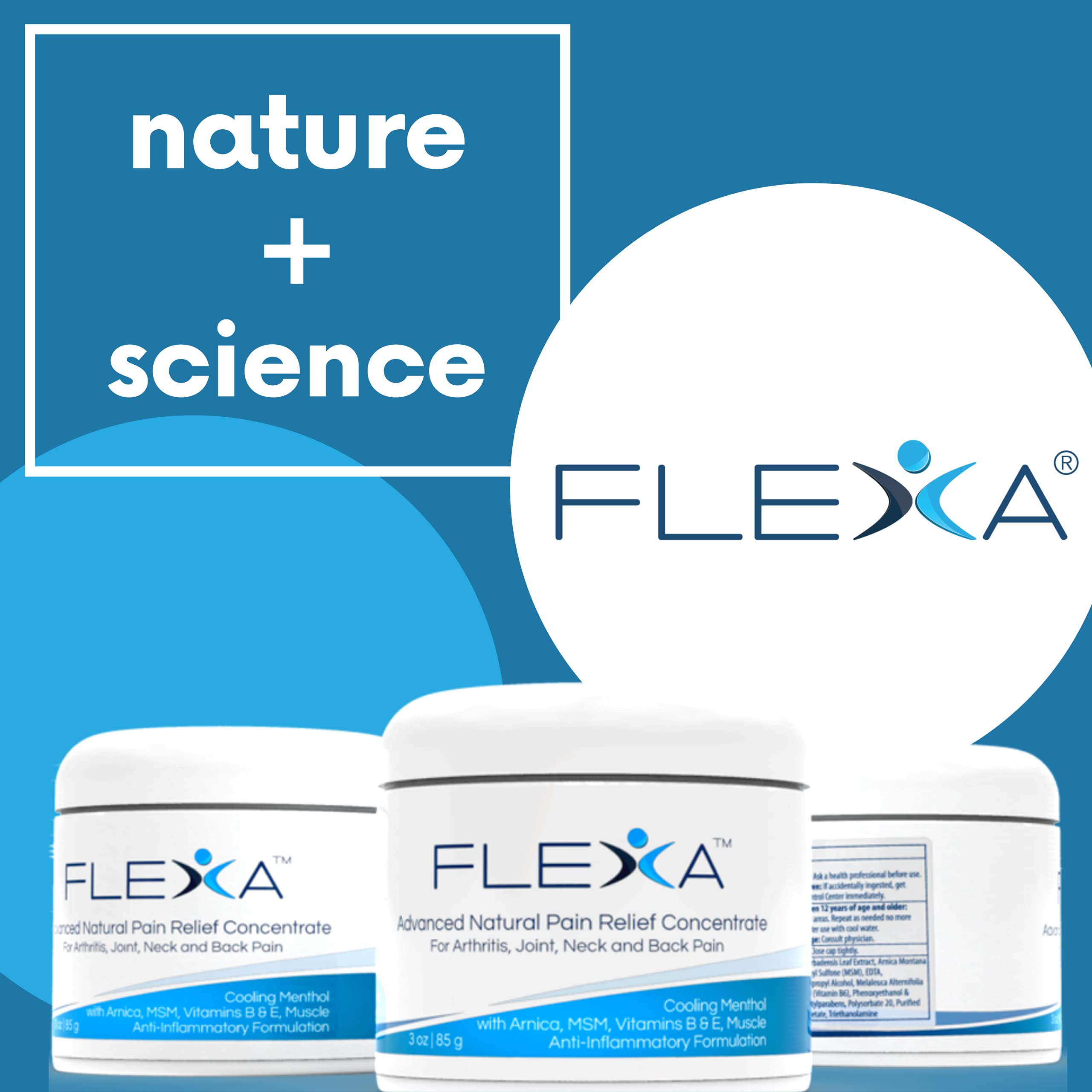 FLEXA Natural Relief Cream - Use on Muscles, Back, Neck, and Joints - with Arnica, Menthol, MSM, Ilex Leaf, and Tea Tree Oil - 3 Oz Jar FLEXA uk supplements