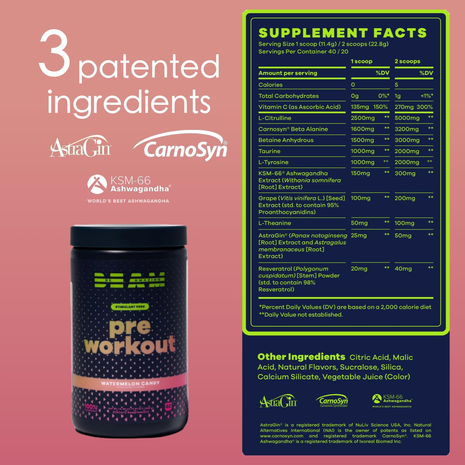 BEAM Be Amazing Vegan Stim Free Pre-Workout Powder | Energy Booster Powdered Drink BEAM uk supplements