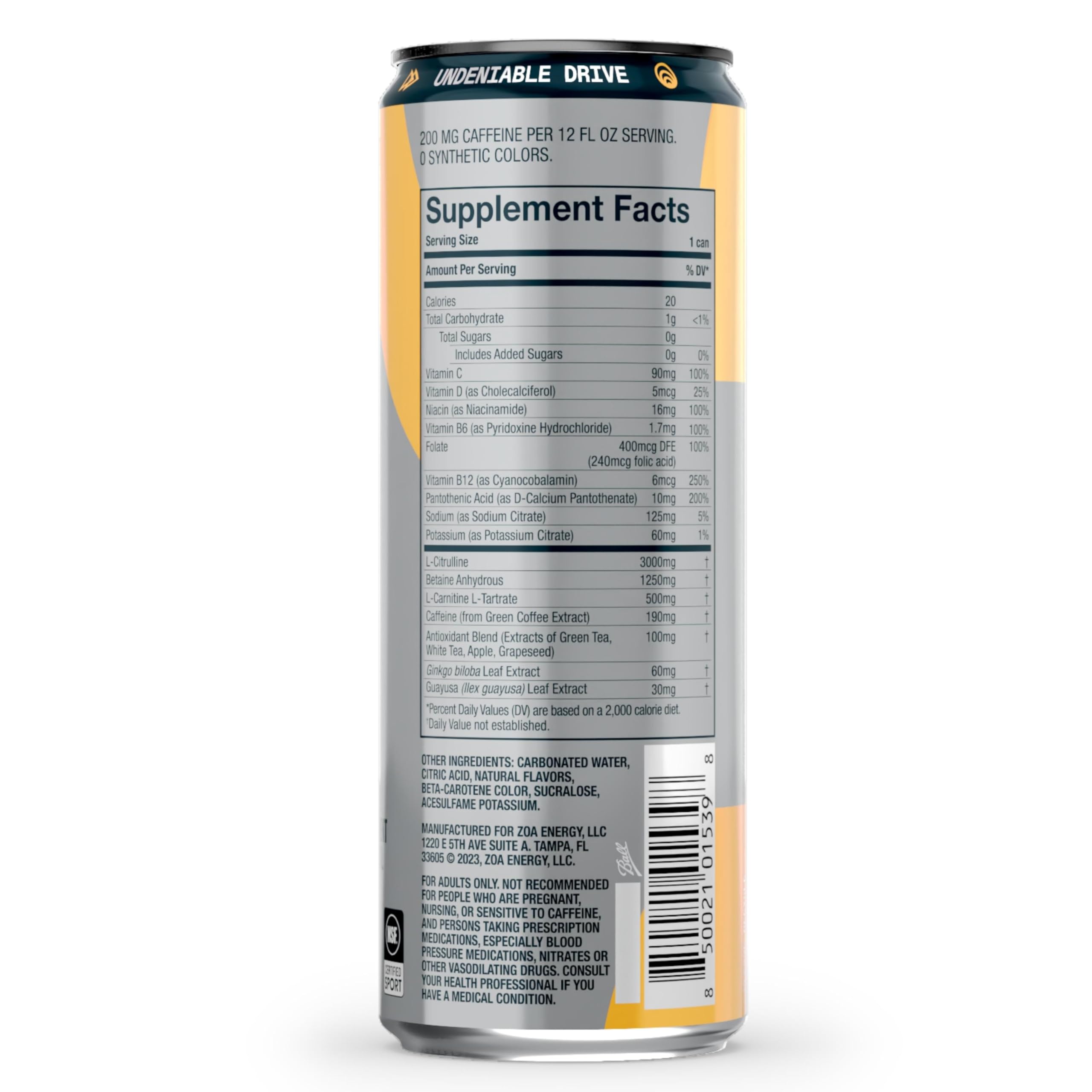 ZOA+ Pre-Workout Sugar-Free Energy Drink, Pineapple Passionfruit - Zero Sugar ZOA uk supplements