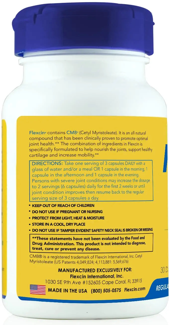 Flexcin Joint Health & Mobility Formula with CM8 (Cetyl Myristoleate) - Joint Supplements for Men and Women with Glucosamine, MSM, Collagen Type II - 90 Capsules Flexcin uk supplements