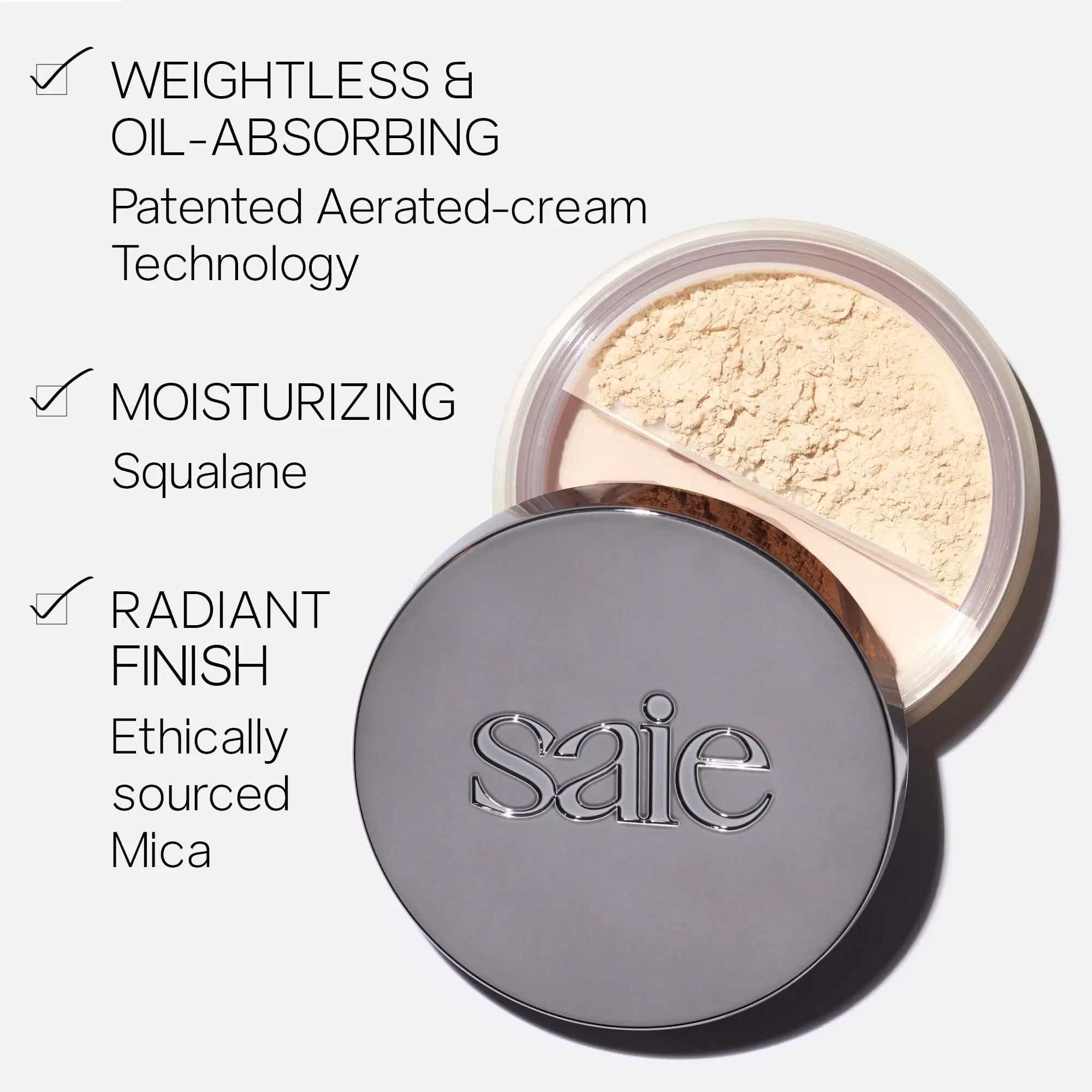 Saie Airset Radiant Loose Setting Powder - Weightless Face Powder to Set, Smooth + Diffuse Face Makeup - Formulated with Hydrating Squalane - Translucent (0.14 oz) Saie uk supplements