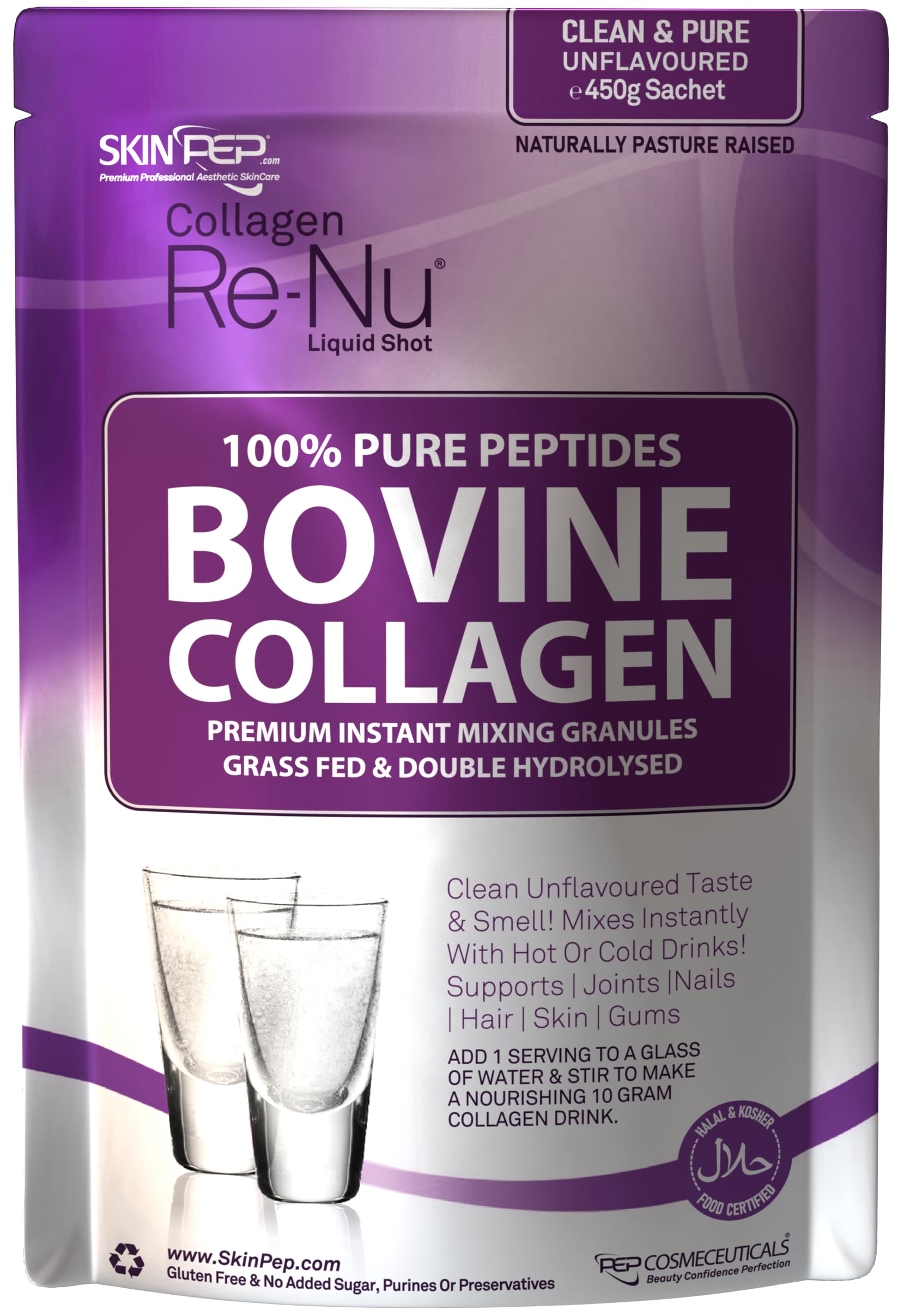 Collagen Powder, Ultra Premium Hydrolysed Bovine Collagen Peptides by SkinPep Skin Pep uk supplements