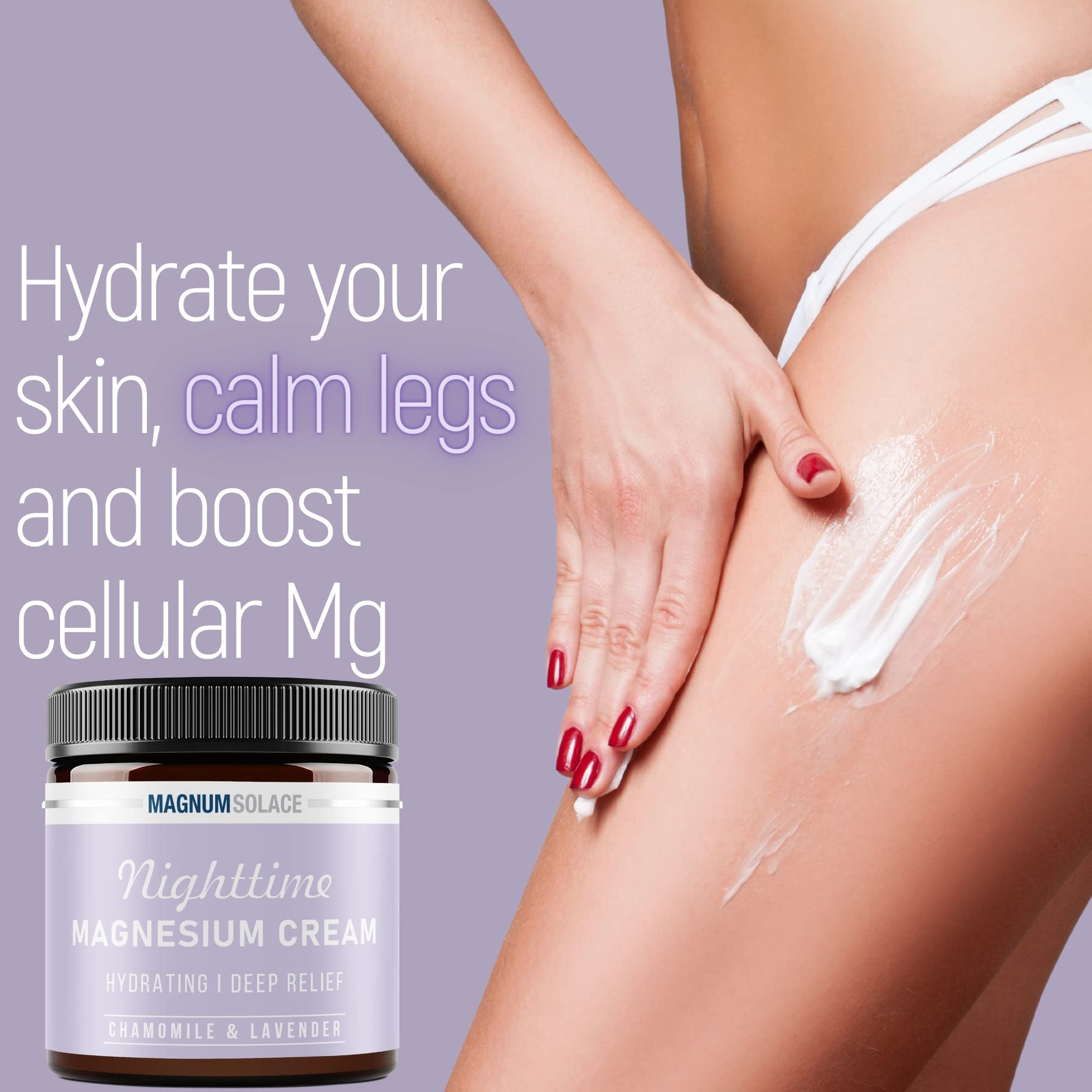 Magnum Solace Magnesium Lotion – Nighttime Magnesium Cream – Apply to Legs, Arms or Chest - Topical Magnesium Chloride – USA Made and Safe for Kids (Chamomile Lavender) Magnum Solace uk supplements