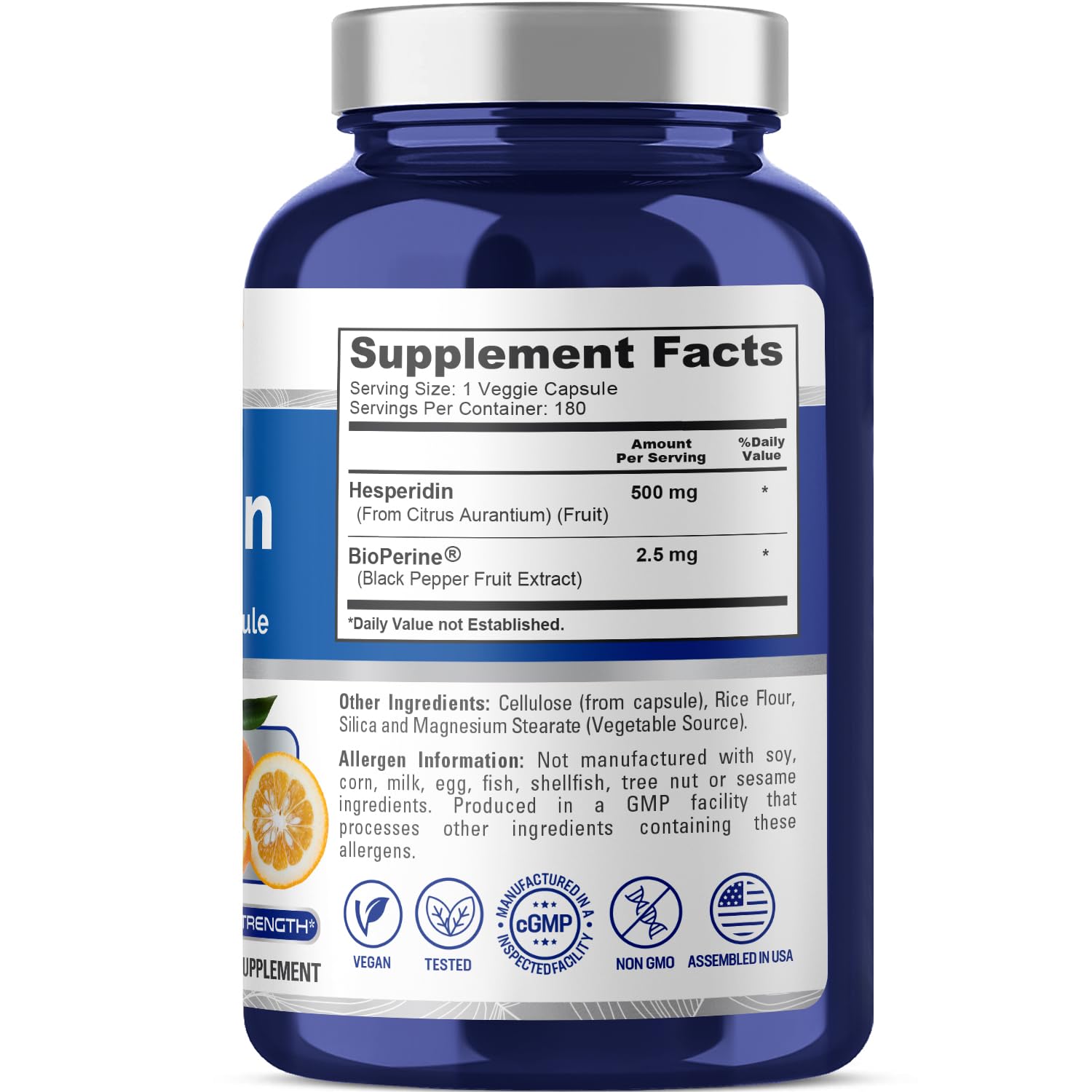 NusaPure Hesperidin 500 mg per Veggie Caps - 180 Capsules (BioPerine, High Absorption, Non-GMO) NusaPure uk supplements